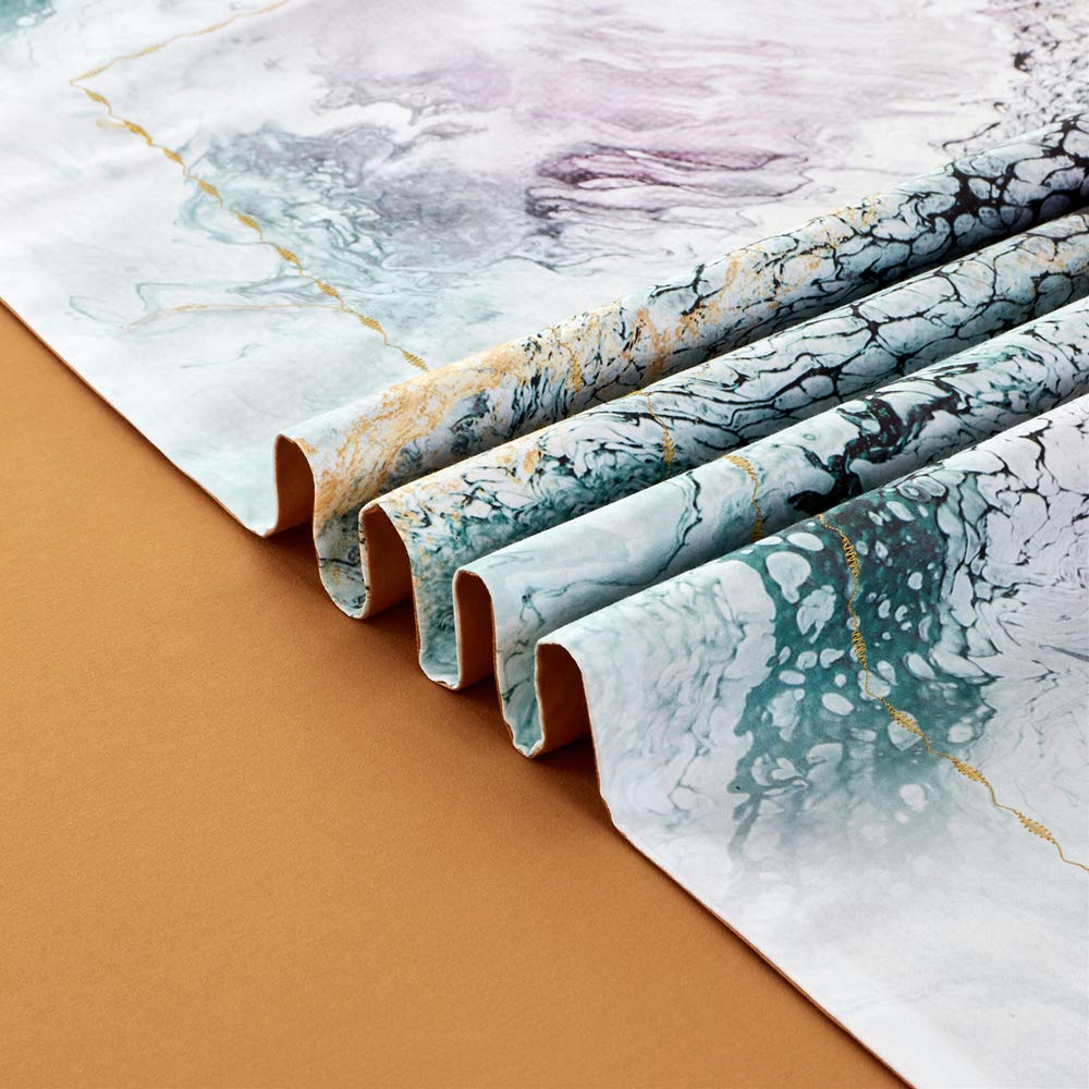 MILDLY 100% Long Staple Cotton Duvet Cover Set Green Golden Grey Mixed Marbling Pattern Printed Comforter Cover Set