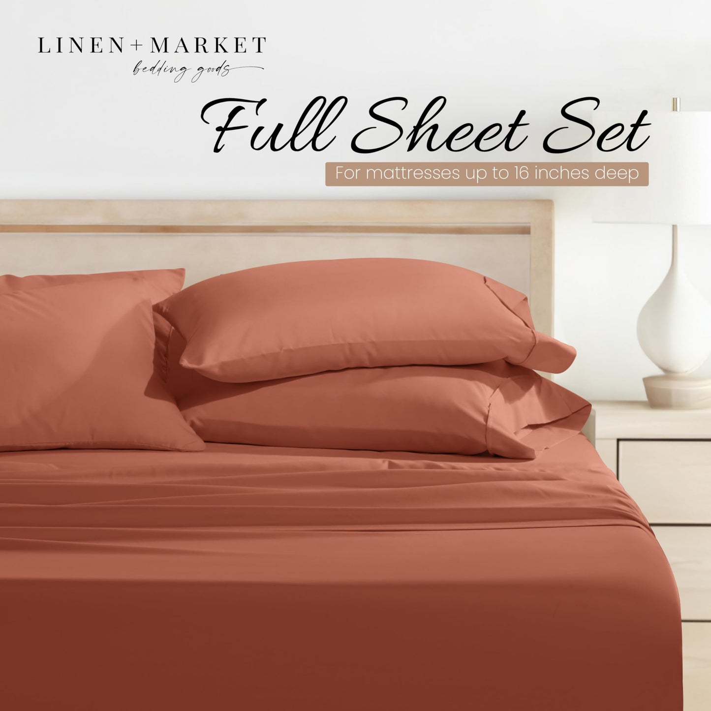 Linen Market Bed Sheets for Full Size Bed (Clay) - Sleep Better Than Ever with These Soft and Cooling Full Sheets - Deep Pocket Fits 16" Thick Beds - 4 Piece Full Sheet Set