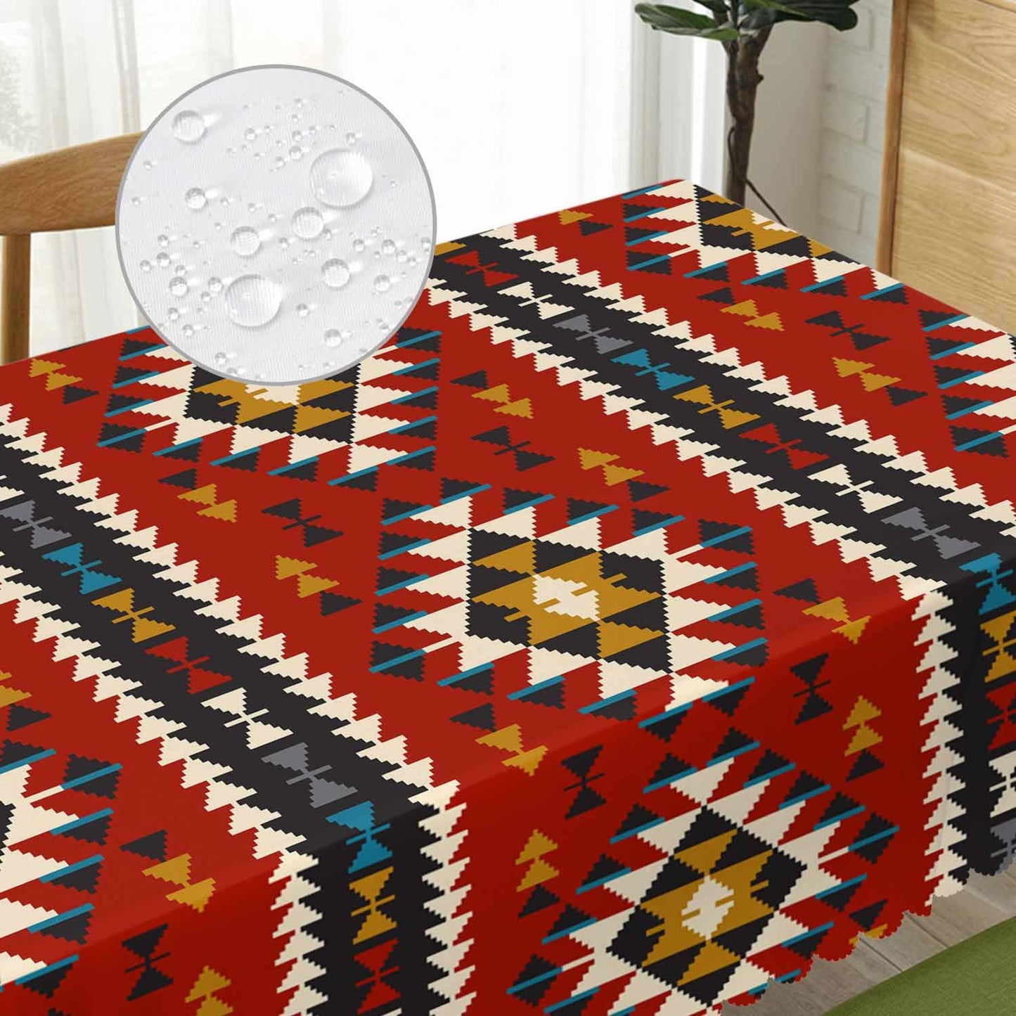Beabes Ethnic Aztec Decorative Table Cover for Kitchen, Tribal American Geometric Pattern Oblong Tablecloth Dining Table Cloth Tabletop Tablecloths for BBQ Picnic Coffee 52"X70" Red