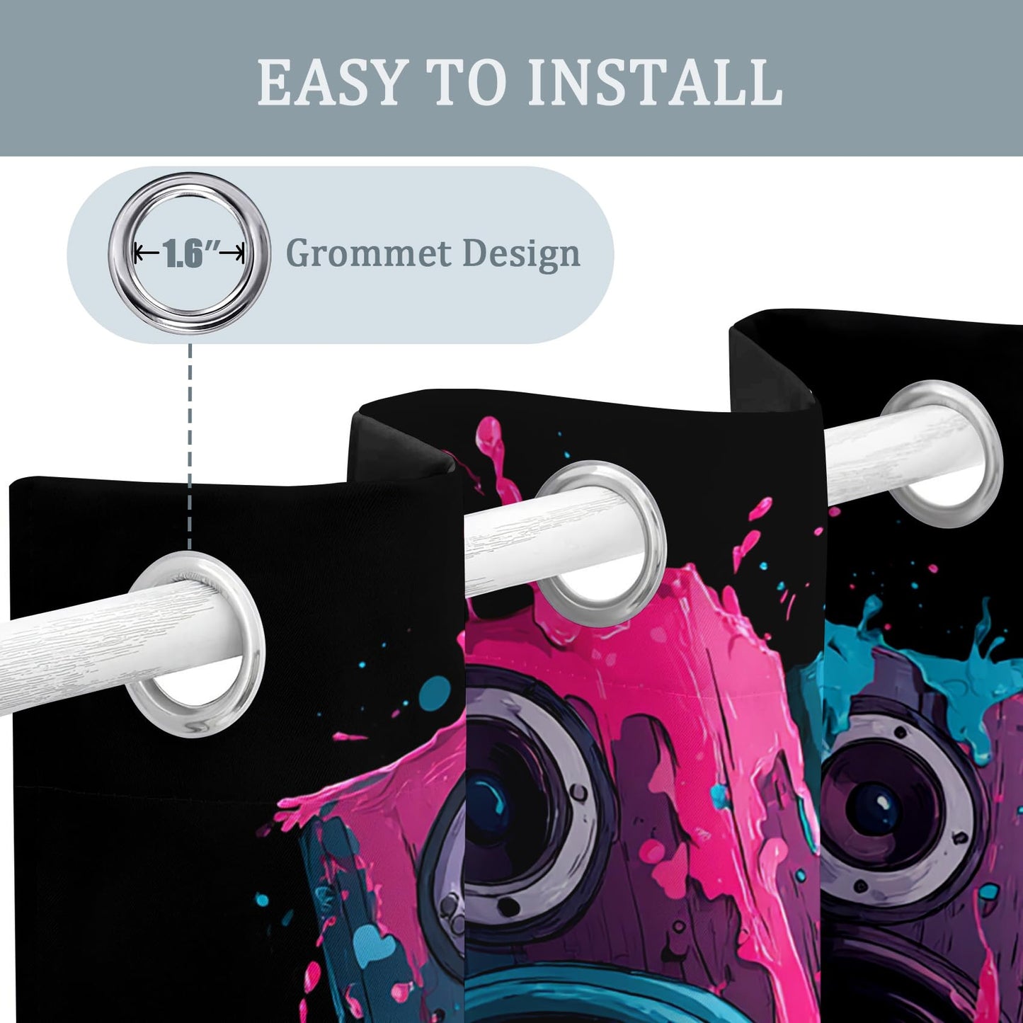 TANTANICAL Graffiti Curtains for Living Room 63 Inch, Speaker Abstract Art Pattern Design Blackout Curtains, Graffiti Bedroom Decor Window Drapes with Grommet, 2 Panels Set H65