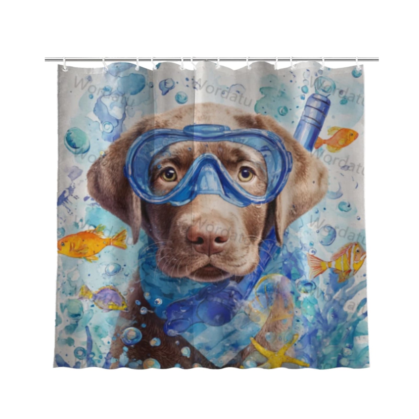 Wordatu Funny Labrador Retriever Shower Curtain Teal Blue Sea Ocean Waterproof Fabric Shower Curtains for Bathroom with Animal Starfish Nautical Bathroom Curtain 72x72 Inches