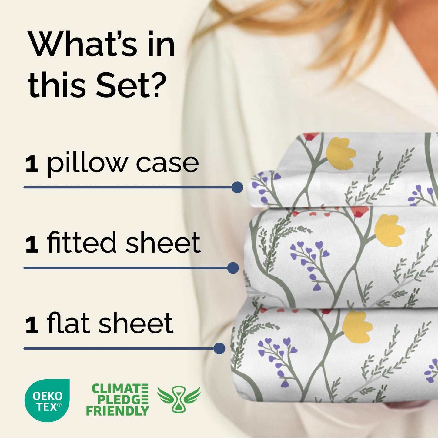 Floral Sheets - Boho Twin Bed Sheet Set - 1 Flat, 1 Fitted & 1 Pillowcase w/ Deep Pockets - Comfy, Easy-Care, Wrinkle & Fade Free Boho Botanical Bedding - Soft, Breathable & Cooling - Twin Size Set
