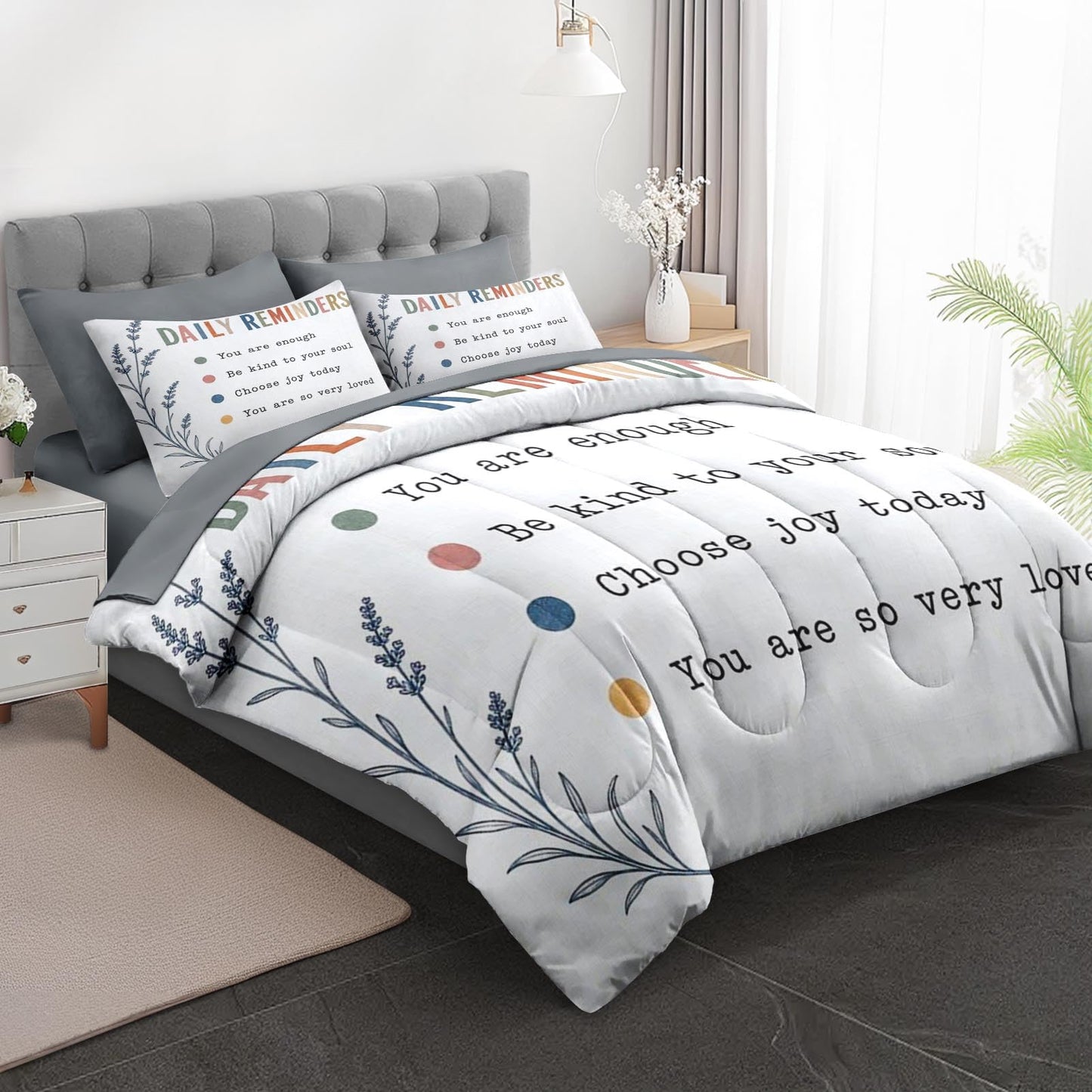 Boewywh Comforter Set Twin Size Motivational Inspirational Boho 5 Pcs, Bedding for Kids and Adults, Bed Sheet Sets with Fitted Sheet Pillowcase & Sham for Bedroom Bed Decor