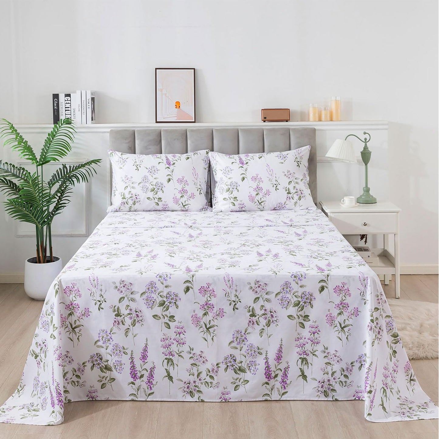 FADFAY Twin Sheet Set 100% Cotton Teal Green Leaf Pattern Printed Bed Sheets, Botanical Sheets Leaves Pattern Modern Minimalist Bedding, Soft Crisp & Breathable Luxury Deep Pocket Fitted Sheet, 4Pc