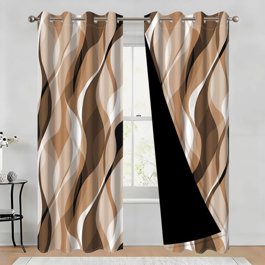 Ruelvth Brown Blackout Curtains, Ombre Grey and Brown Striped Window Curtains for Living Room Bedroom Modern Coffee Tan Room Darkening Grommet Curtains 42x63 Inch, 2 Panels