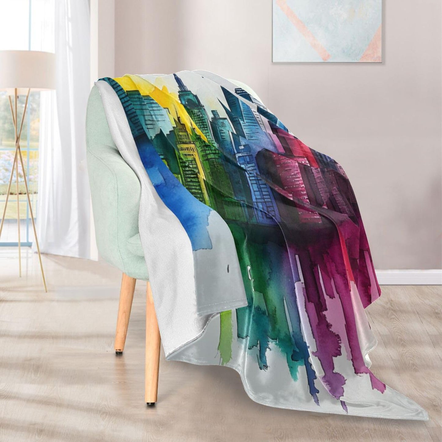 AIXIWAWA Throw Blanket Painting City Print for Couch, Warm Soft 50×60 inches Lightweight Fleece Decorative Blankets for Bed Sofa All Season