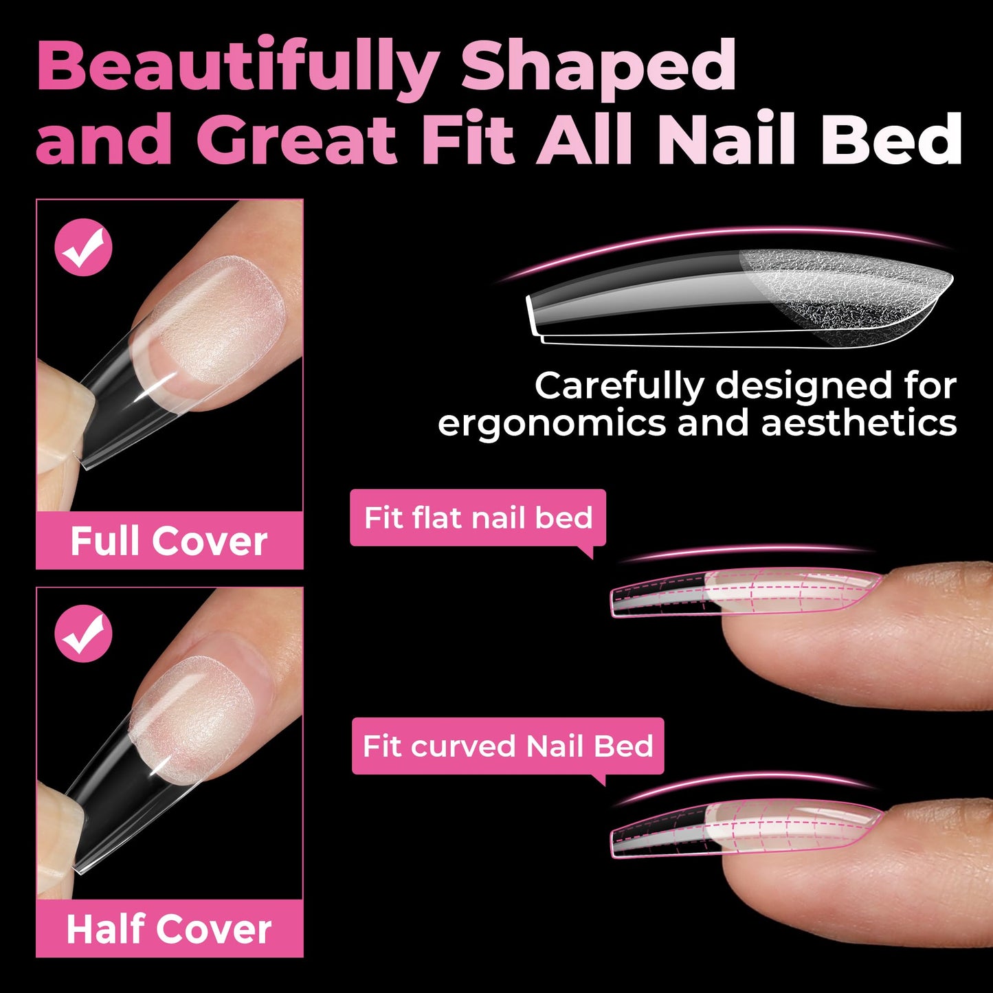 UNA GELLA Medium Coffin Nails Tips 312Pcs Pre-Etched Gel Nail Tips Coffin Press On Nails Clear Full Cover for Nail Extensions & DIY Art Salon at Home, Long Lasting 12 Sizes