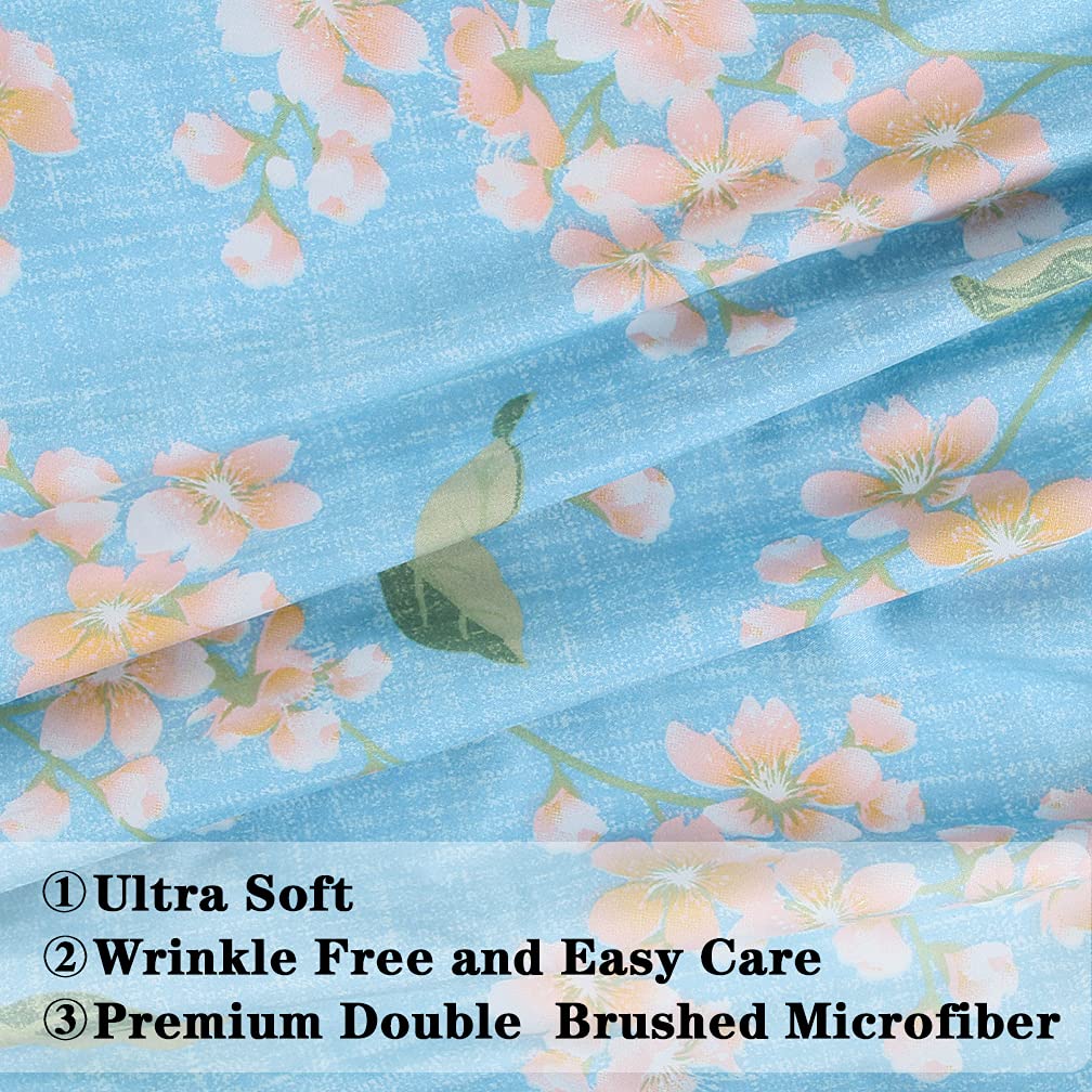 JSD Blue Floral Printed Sheet Set Queen Size, 4 Piece Soft Spring Pattern Microfiber Sheets Extra Deep Pocket