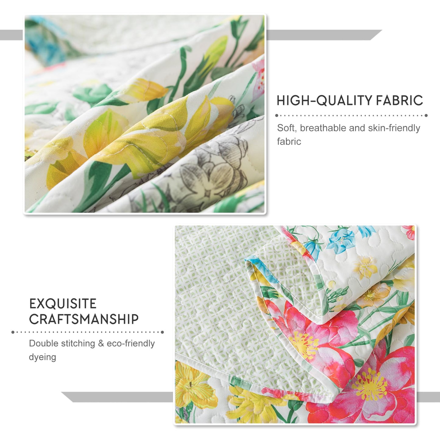 Travan Floral Quilt King Quilt Bedding Set, Ultra Soft Reversible Microfiber King Size Quilt Set with 1 Quilt Set and 2 Shams Yellow Flower Coverlet Set for All Season, Coreopsis-Yellow