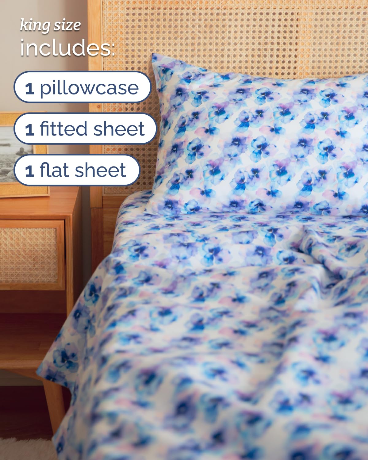 Floral Sheets - Flower Print Bed Sheet Set - 1 Flat, 1 Fitted & 2 Pillowcases w/ Deep Pockets - Comfy, Cozy, Wrinkle & Fade Free - Boho Botanical Bedding - Soft, Breathable & Cooling - King Size Set