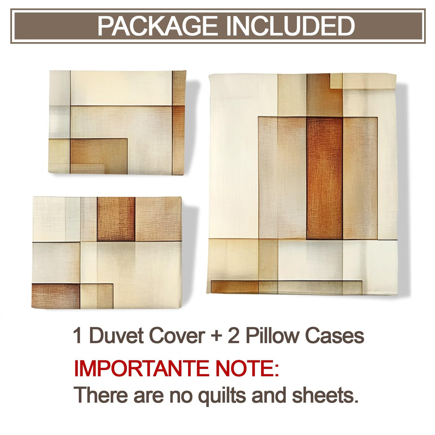 GKPLY Geometric Bedding Sets King, Abstract Squares Duvet Cover & Bedroom Decor, Modern Minimalist Comforter, Zipper Closure, 2 Pillow Cases, Earth Tone Reversible Print Bedding Duvet Cover Set