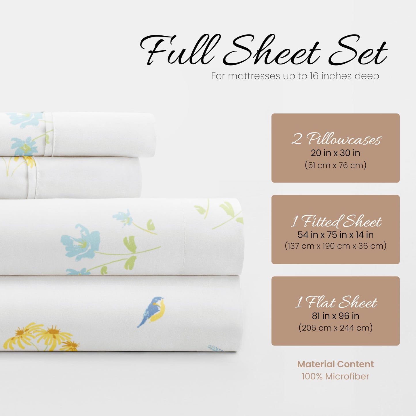 Linen Market Double-Brushed Patterned Microfiber Twin Sheet Set 3 Piece – Oeko-TEX Certified Ultra Soft & Wrinkle-Free - 16" Deep Pocket Sheets - Easy Care Twin Size - Bluebirds Light Blue