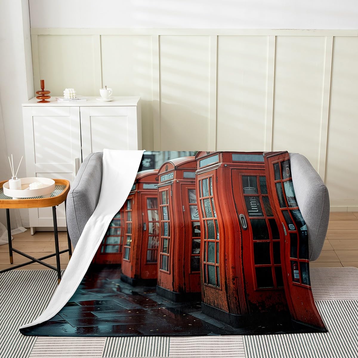 Erosebridal London Throw Blanket 30x40 inch for Kids Boys Girls,City Fleece Flannel,Modern Landscape Bed Blanket,Telephone Booth Soft Warm for Baby,Pets,Leg Cover