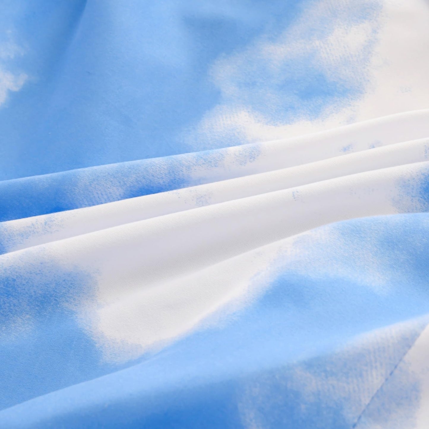 NATURETY Bedding Fitted Sheet with Deep Pocket for Single Bed Mattress Cover Sheets,White Cloud Printed Fabric Bed Sheets (Blue Sky, Queen)