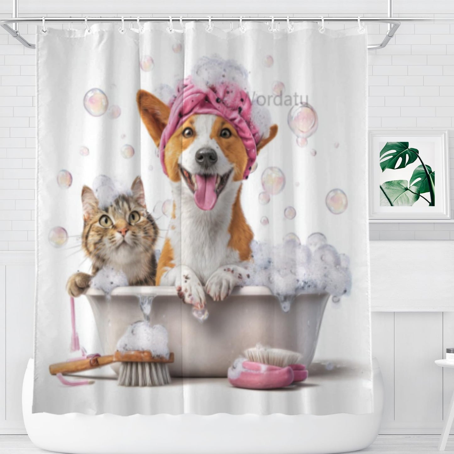Wordatu Funny Basenji Shower Curtain Decor Fabric Bathroom Curtains, Kids Children Cartoon Waterproof 72x72 inch with 12 Hooks