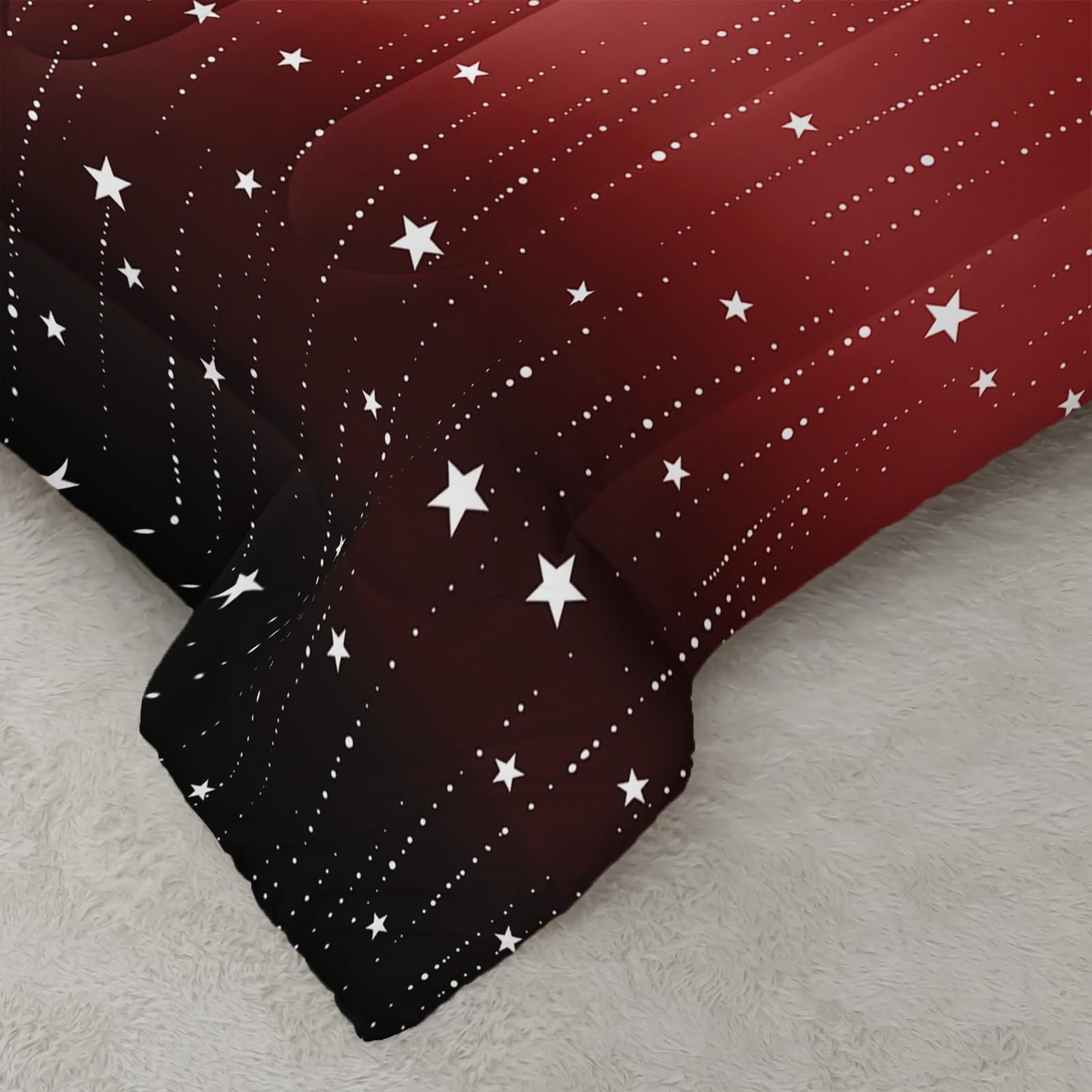 QOOMO 3Pcs Glitter Star Comforter Set Twin,Galaxy Bedding Set for Teens Boys Girls,Red and Black Printed Comforter with 2 Pillowcases,Down Alternative,Soft and Lightweight