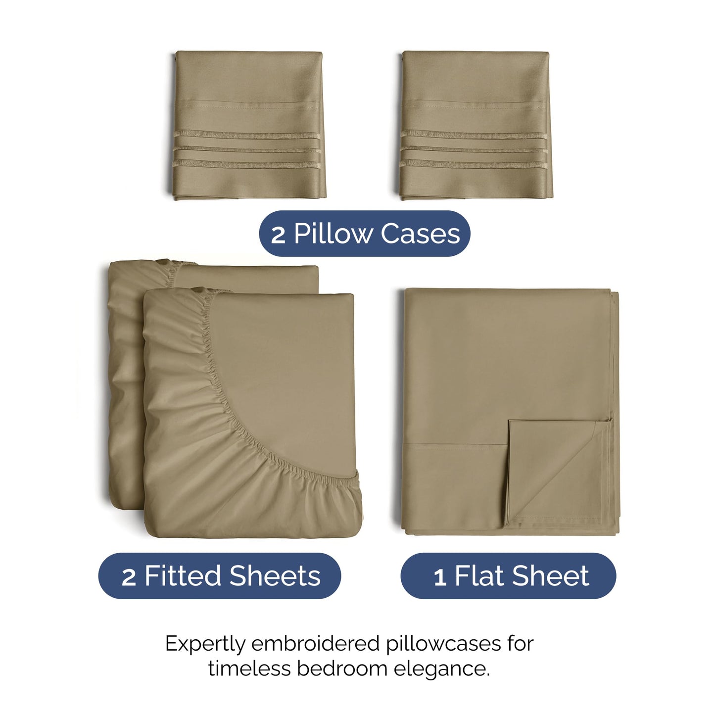 Split King Size 5 Piece Sheet Set - Comfy Breathable & Cooling Sheets - Hotel Luxury Bed Sheets for Women & Men - Deep Pockets, Easy-Fit, Soft and Wrinkle Free Sheets - Khaki Oeko-Tex Bed Sheet Set