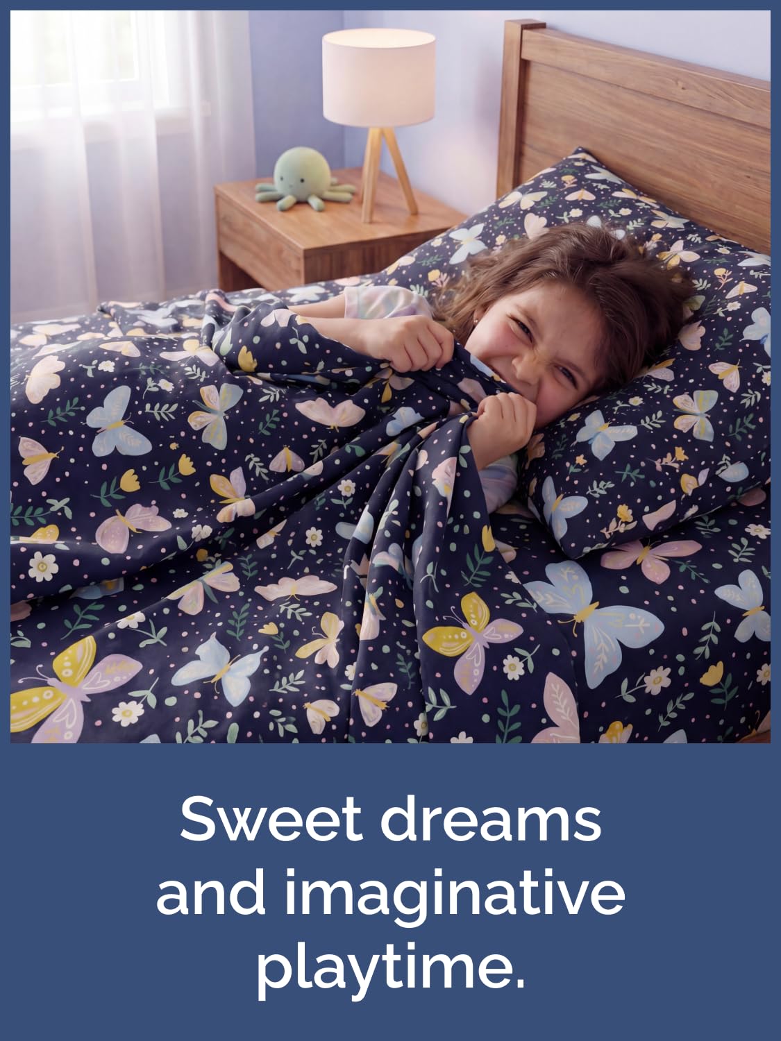 CGK Unlimited Kids Moonlit Butterflies Queen 4 Piece Sheet Set - Boys, Girls, Teens, Toddler - Easy Fit Deep Pockets - Soft, Cooling & Breathable Sheets - Cozy, Fade & Wrinkle Free - Machine Washable