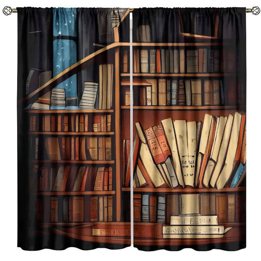 Nsbul Library Bookshelf Blakout Curtains Vintage Bookcase Retro Bookshelf Room Curtains Window Drapes for Bedroom Living Room, 42" W X 45" L (No Blackout)