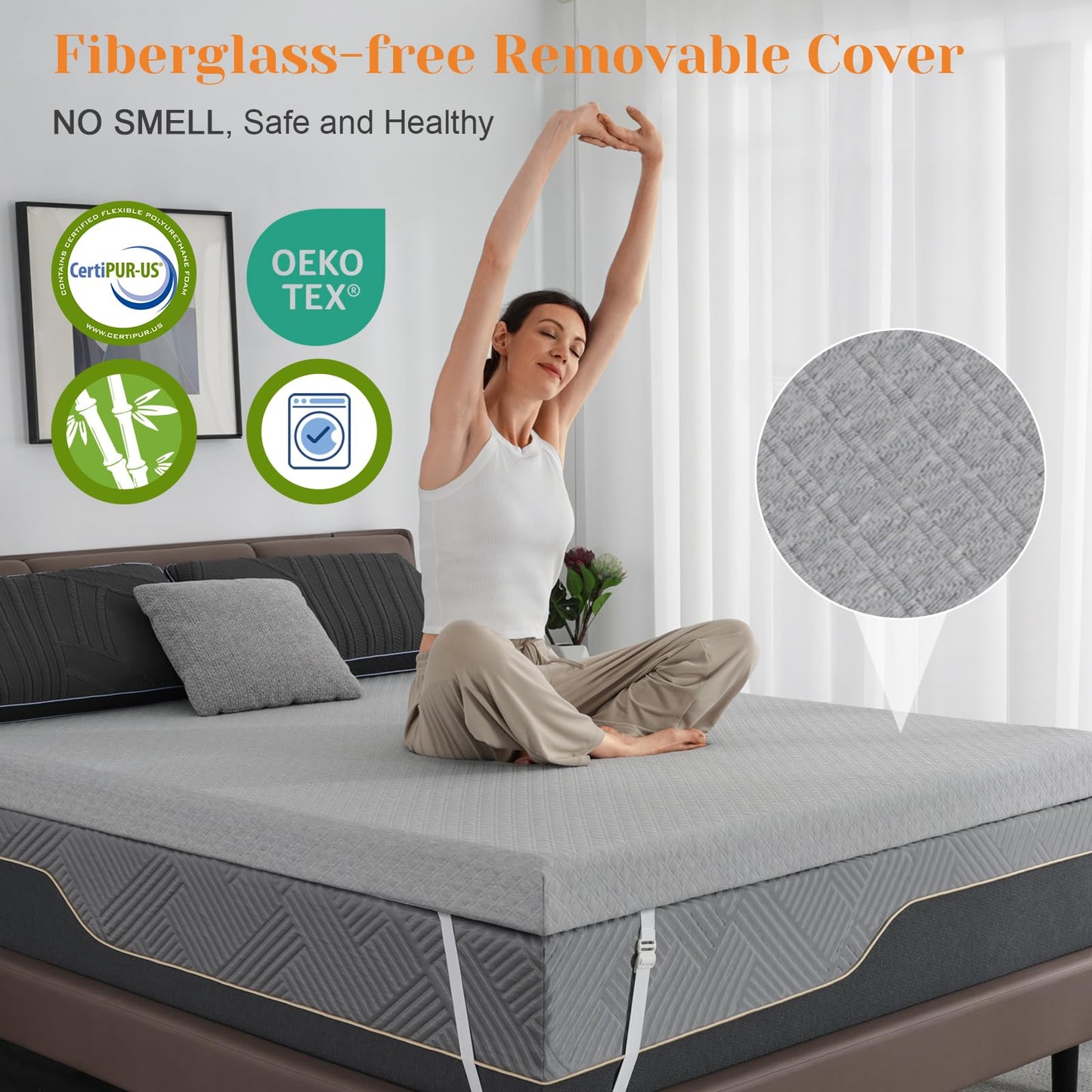 Extra Firm Mattress Topper Twin XL, 3 Inch High-Density Firm Mattress Pad for Back Pain Relief, Bed Topper with Removable Cover, No Smell, No Slip, CertiPUR-US Certified, 80" x 38"