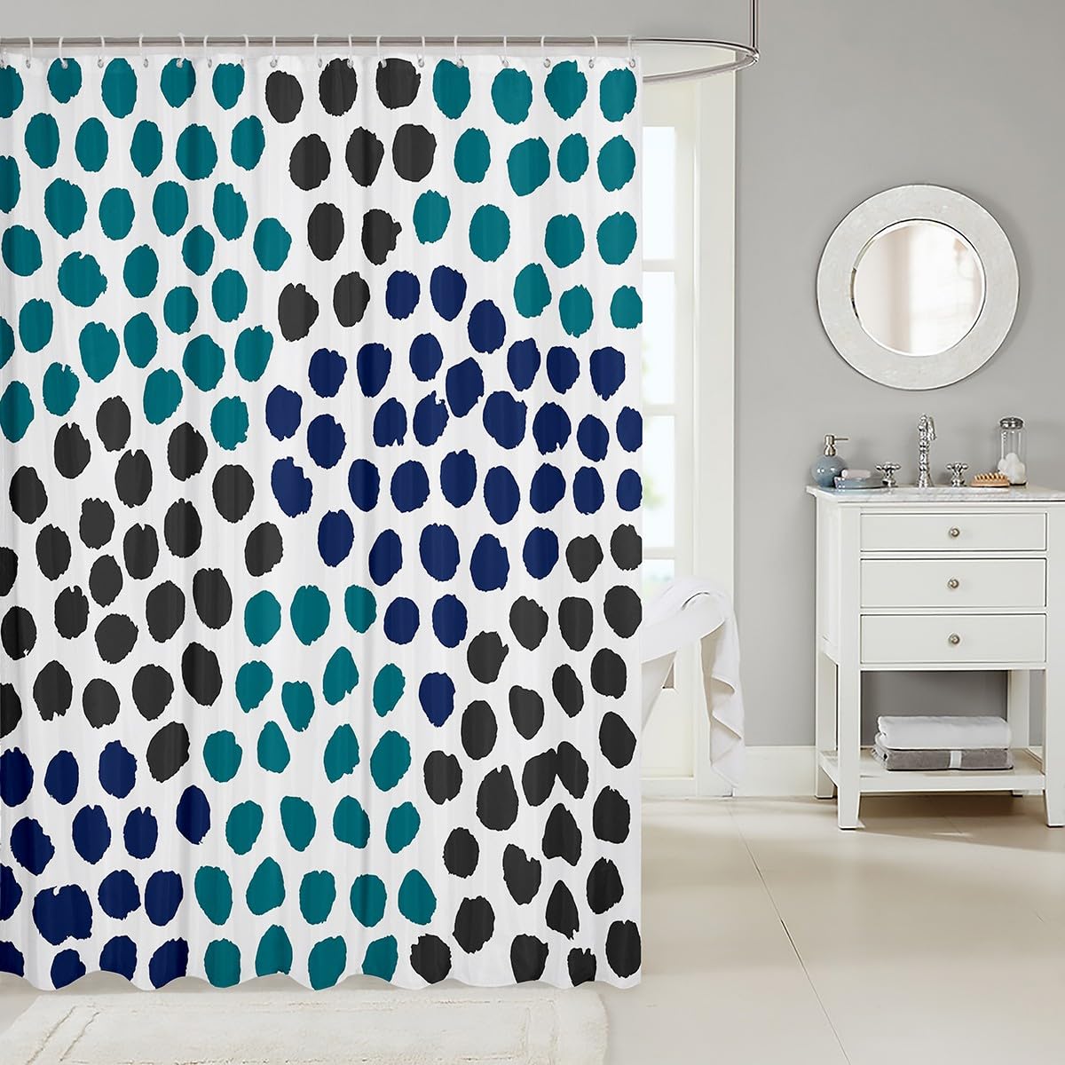 Erosebridal Green Black Polka Dot Shower Curtain Minimalists Boho Modern Bath Curtain Watercolor Aesthetic Bathroom Accessories Graffiti Geometric Abstract Fabric Shower Curtains,72" Wx78 L