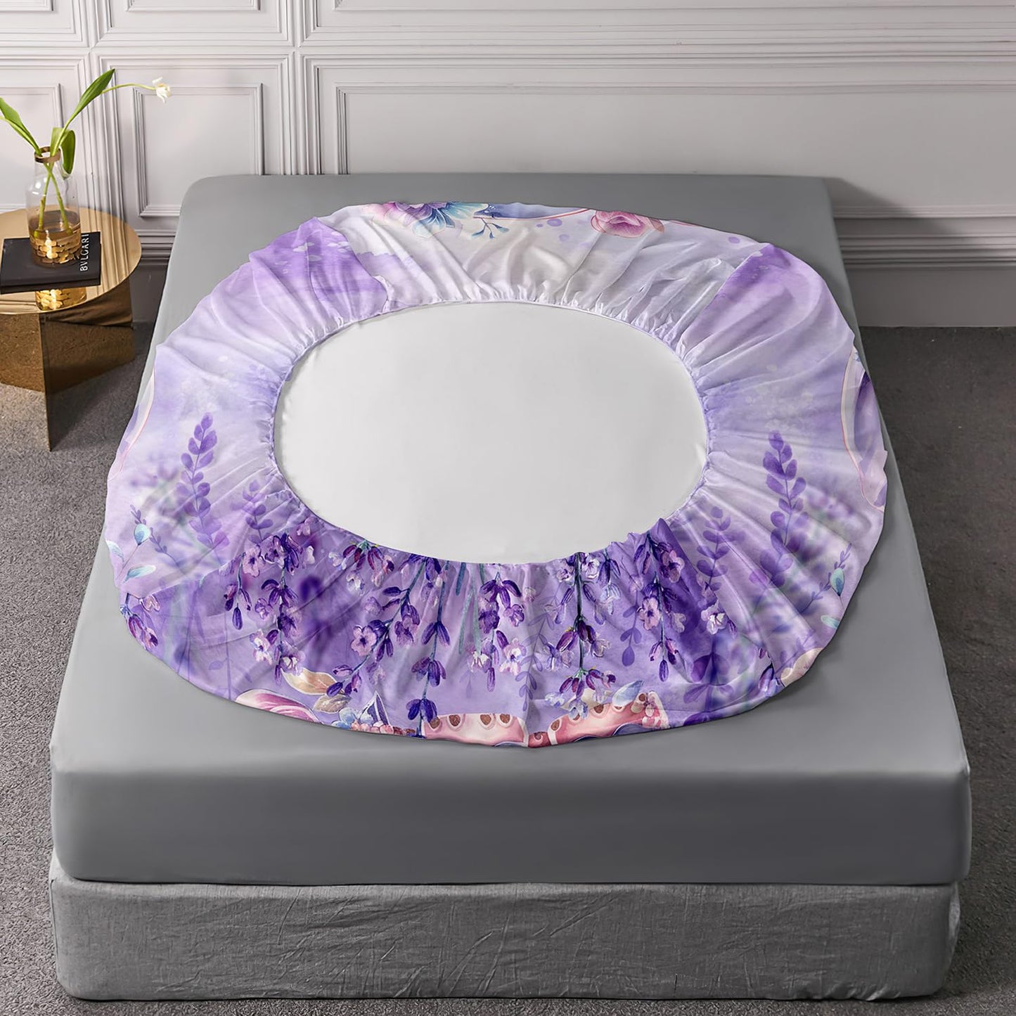 AILONEN Cute Elephant Fitted Sheet Set Twin XL Size for Girls,Lavender Purple Kawaii Kids Bedding Set,Lovely Animal Flower Bed Sheet with 2 Pillowcases,3 Pieces