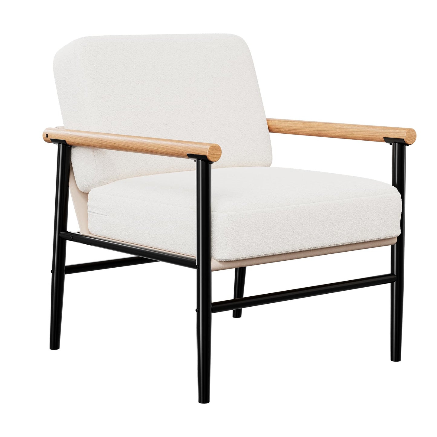 GarveeLife Modern Sherpa Accent Chair for Living Room, Ergonomic Reading Chair with Thick Cushion & Sturdy Iron Frame, Soft Comfy Armchair for Bedroom, Space Saving, Easy Assembly, Beige