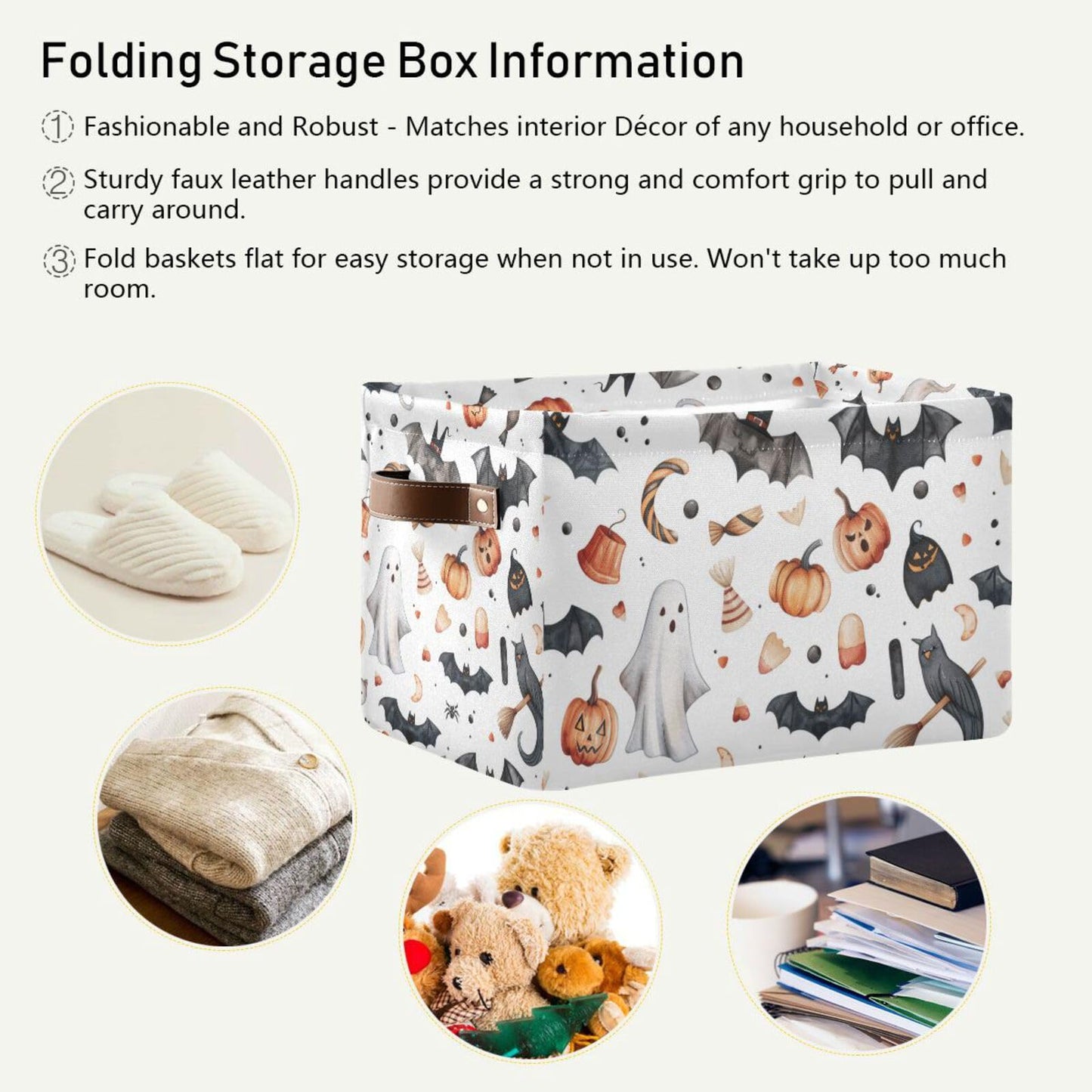 senya Halloween Storage Basket, Bats Pumpkins Halloween Foldable Fabric Collapsible Storage Bins Organizer Bag for Storage Clothes