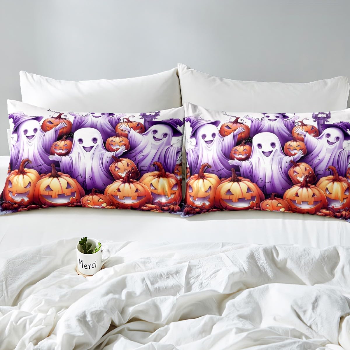 Kids Halloween Theme Fitted Sheet Queen Size,3D Ghost Pumpink Halloween Bedroom Decor Bedding All-Round Elastic Pocket,Gothic Tie Dyed Skull Bed Sheet 3 Pieces Fits Mattress