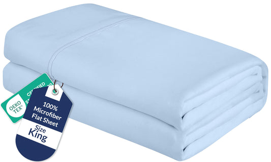 Royale Linens King Flat Sheet - Ultra Soft Brushed 1800 Microfiber Flat Sheets Only - Wrinkle Free & Stain Resistant - Hotel Quality Top Sheet for Bed (King, Lake Blue)