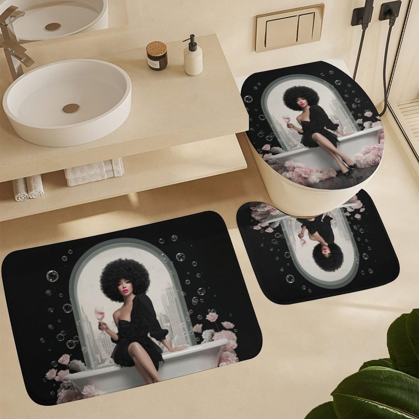 XSUPFLYM Modern Classic Black Women Waterproof Fabric Shower Curtain Beautiful Elegant Bathroom Art American African Women Bathroom Shower Curtain Set with Hooks-72 W x 72" L