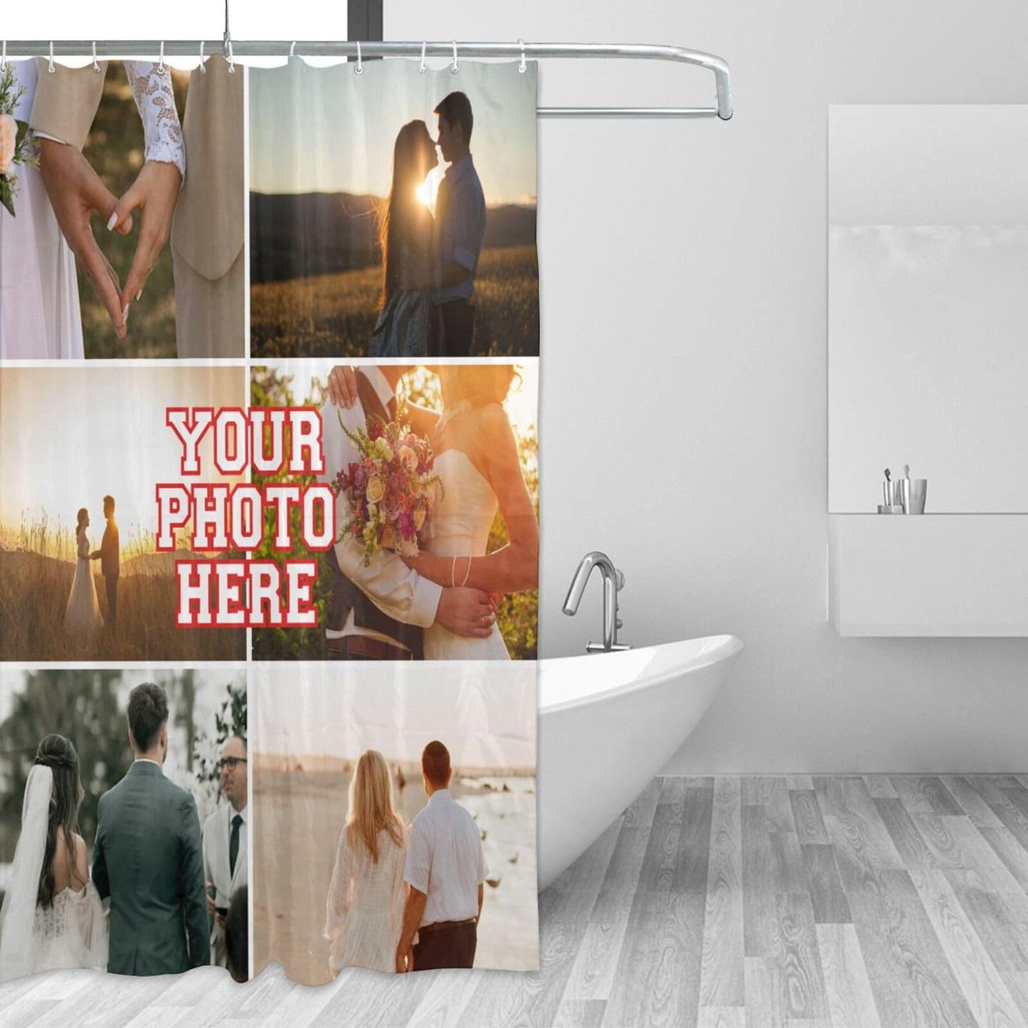 Personalized Shower Curtain Custom Shower Curtains with 6 Photos Text Customized Shower Curtain for Bathroom with Hooks 72 Inch X 72 Inch