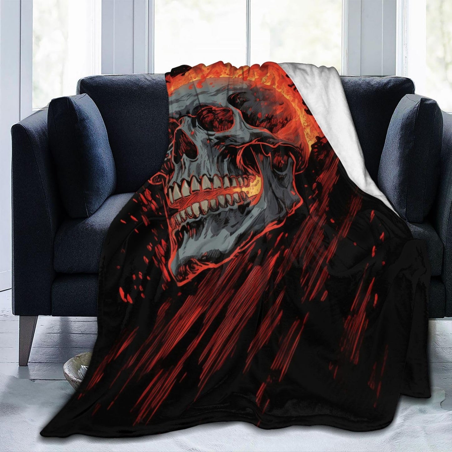 amepay Gothic Skull on Fire Blanket Gifts for Adults Women Men Skeleton Flannel Throw Blankets Soft Fuzzy Lightweight for Home Decor Couch Bed Sofa 50x40 Inches