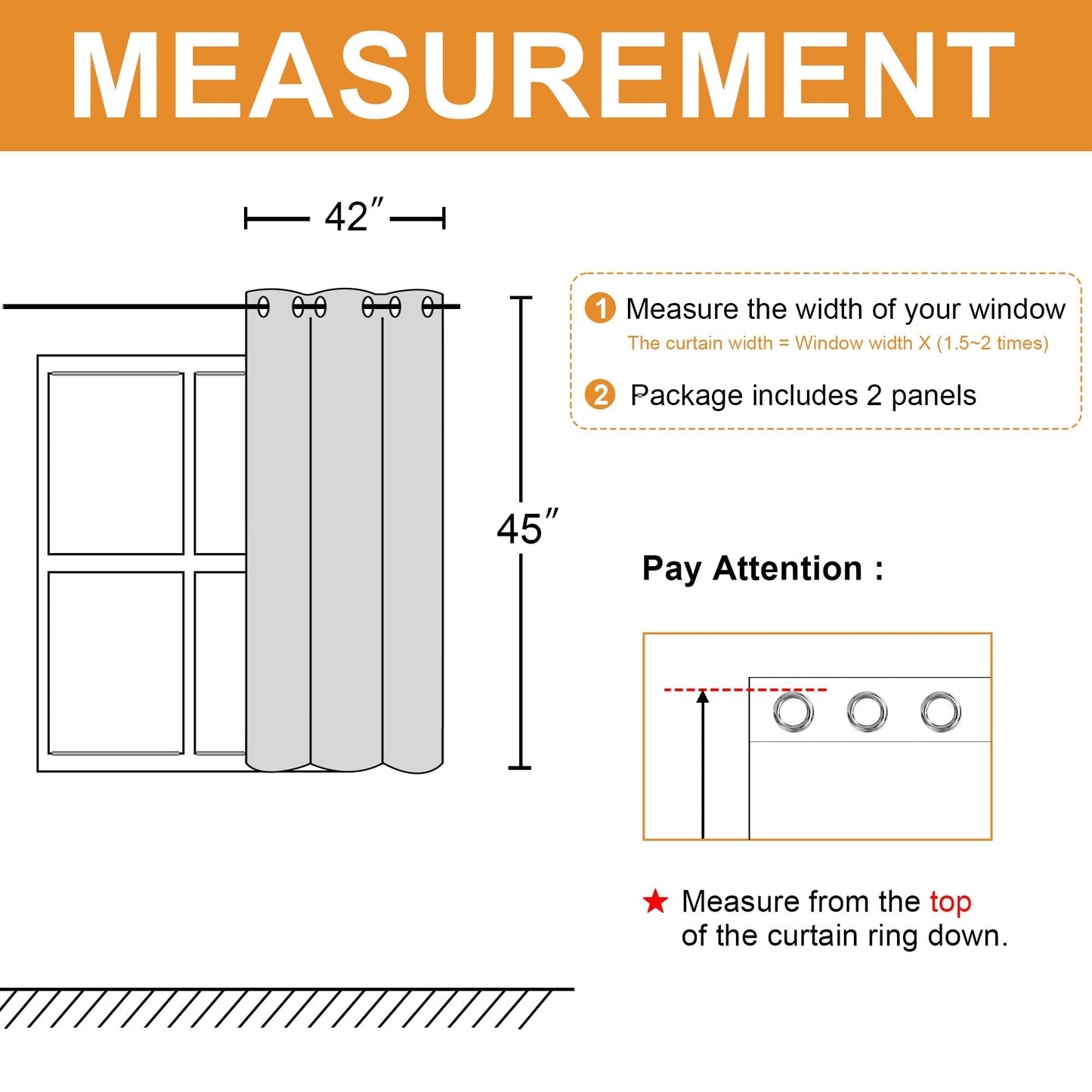 Hiasan Short Blackout Curtains for Bedroom - Thermal Insulated & Light Blocking Window Curtains for Living Room, 2 Drape Panels Sewn with Tiebacks, Dark Grey, 42 x 45 Inch