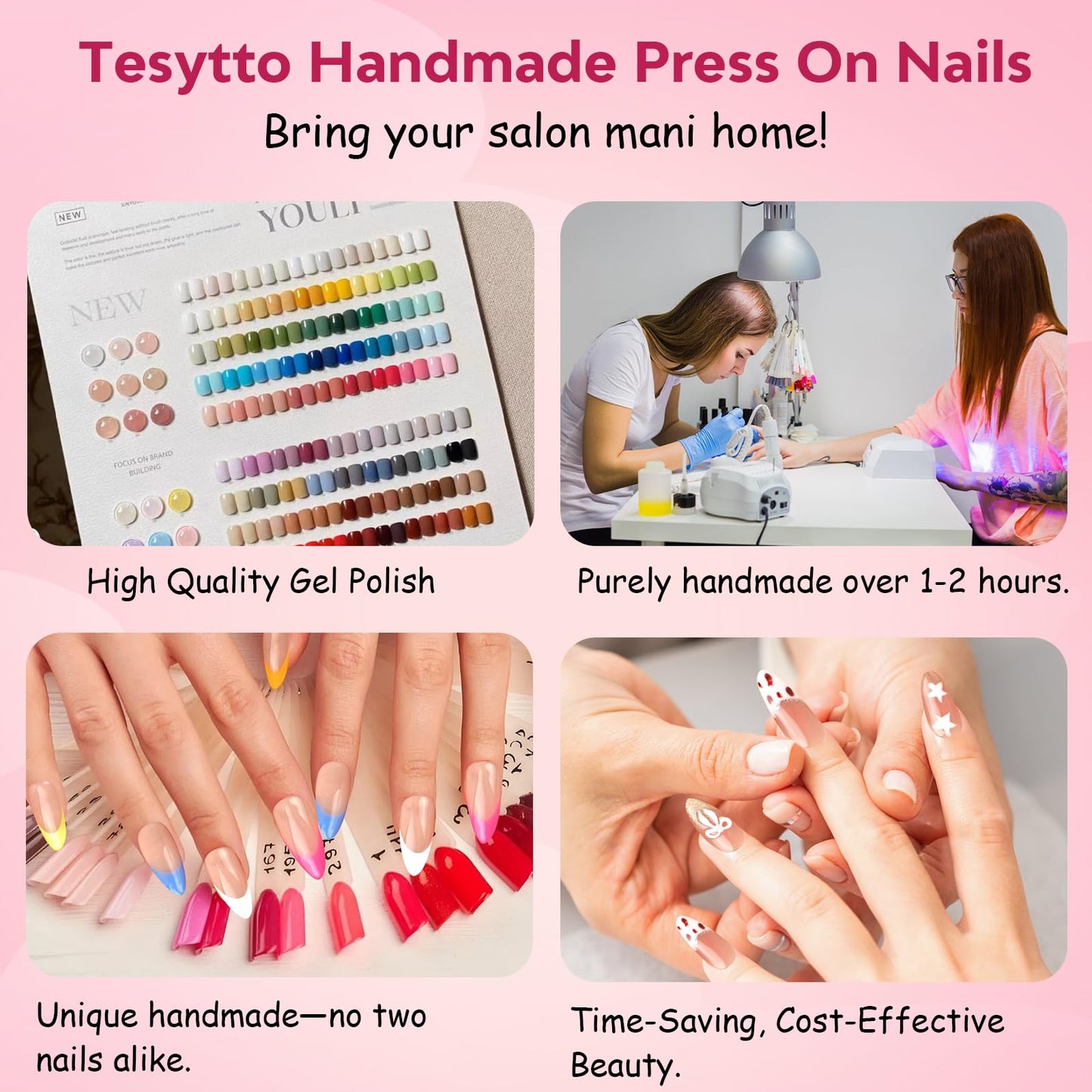 Tesytto Red Press on Nails Long Stiletto 3D Heart Design with Gems & White Stripe Snowflake Handmade Fake Nails Glossy Acrylic Full Cover Stick On Nails for Women Girls (Snow Falls,M)