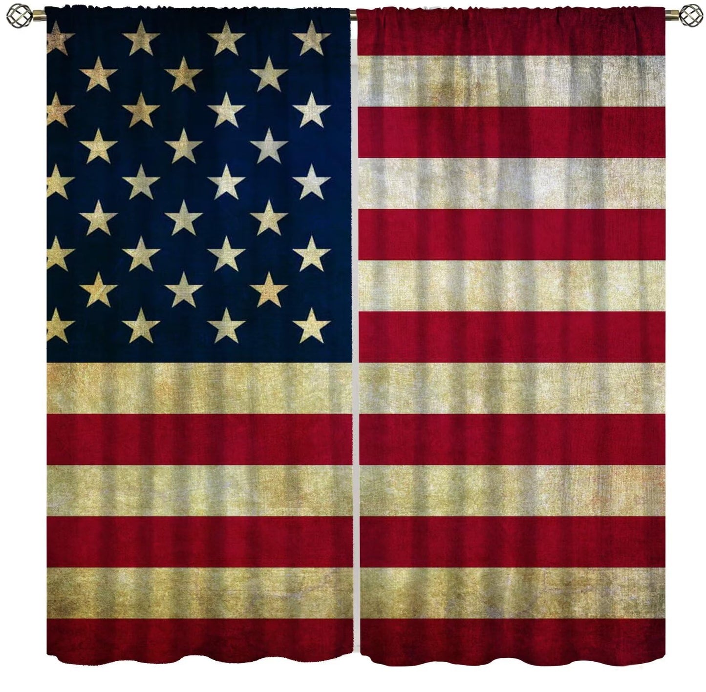 wlsgdsg Retro USA Flag Blackout Curtains for Man Cave, Vintage Old Yellowed American Patriotic Backdrop Window Treatments, Rod Pocket Drapes for Boys Teens Bedroom, 42x45in