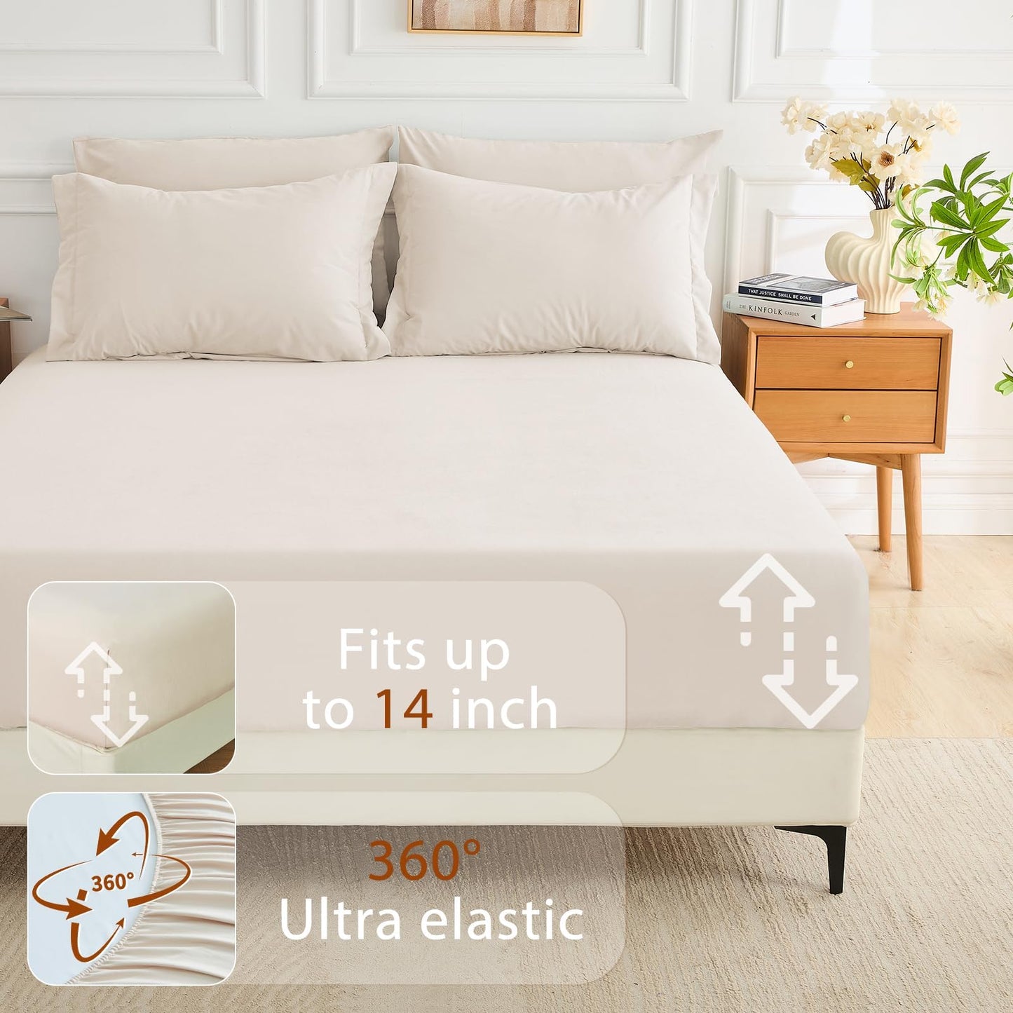 MUXHOMO 7 Pieces King Comforter Set, Soft Bed in a Bag King Size, All Season Bedding Set with Comforter, Flat Sheet, Fitted Sheet, Pillowcases & Shams, Beige