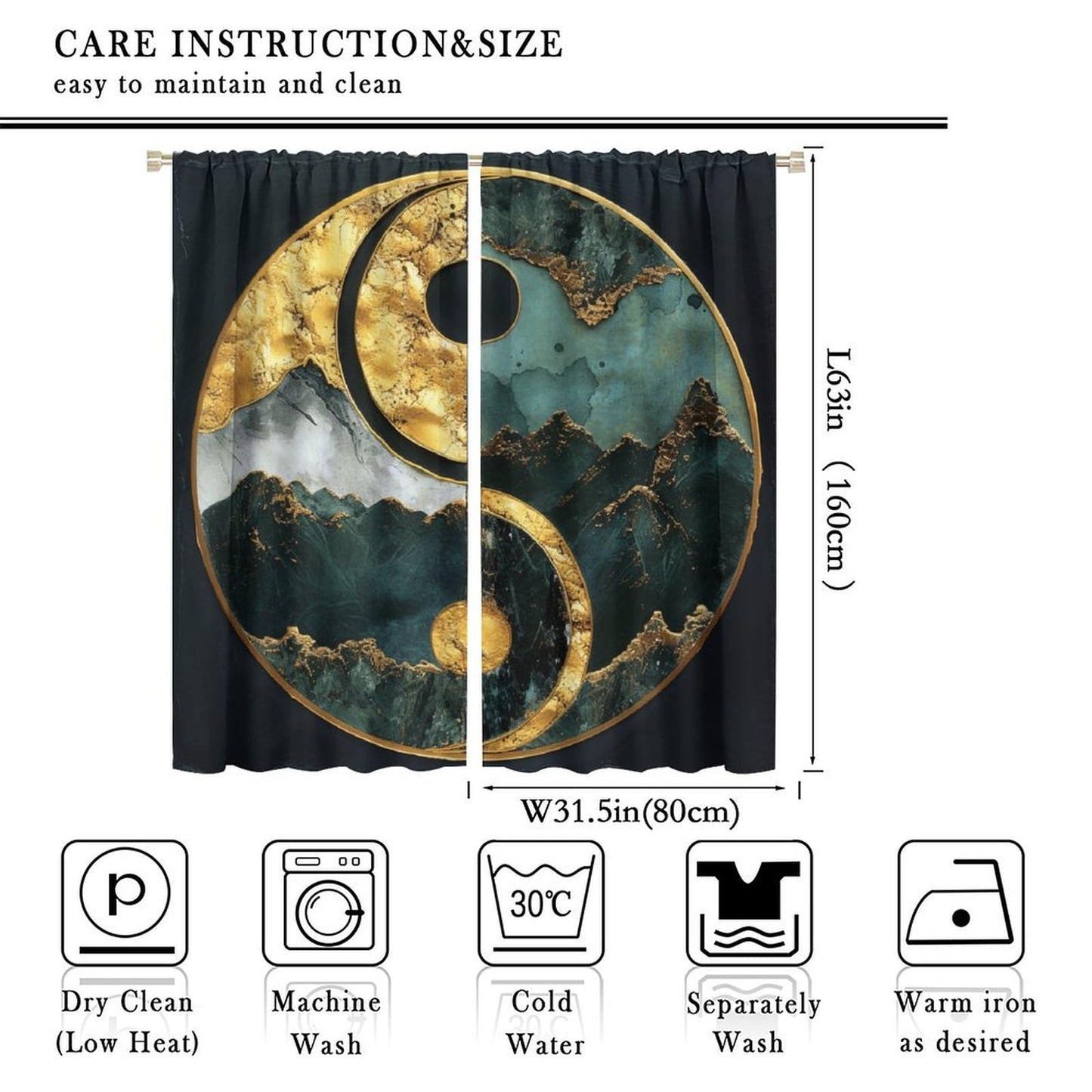 Brebasf Modern Natural Yin Yang Marble Rod Pocket Blackout Curtains Abstract Geometric Painting Art Mountain Marble Curtains Window Treatment for Living Room-2 Panels 45" L x 21" W