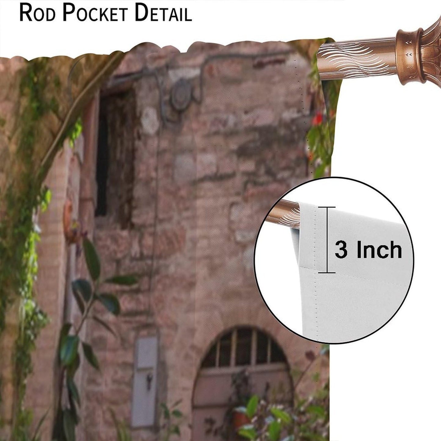 Italy Town Decor Curtain, Rustic Italian Street Sun Stone Alley Green Plant Pink Flower Landscape Print Rod Pocket Window Drapes, for Bedroom Living Room Kitchen 42" W X 45" L