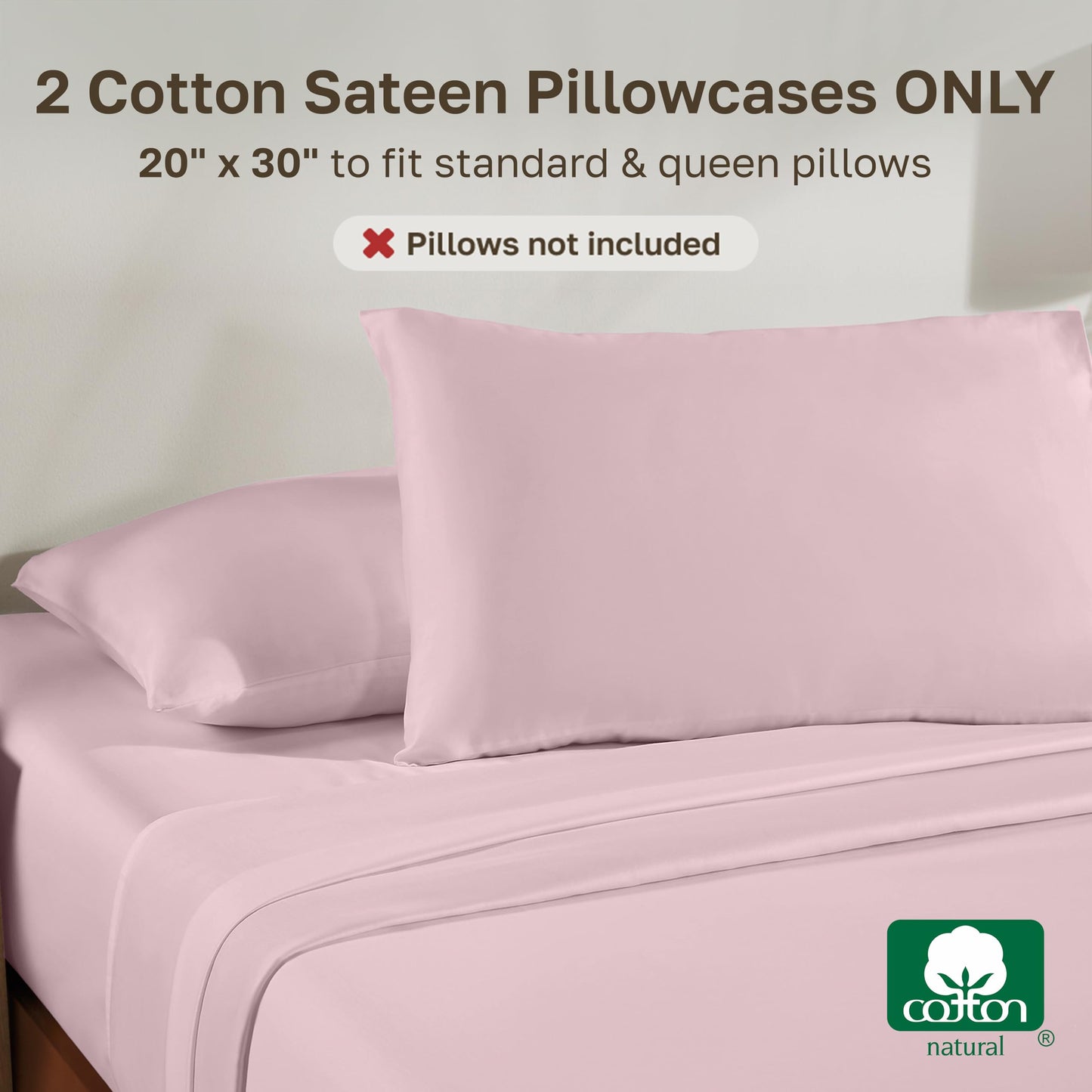 California Design Den 100% Cotton Pillowcases Standard/Queen Size Pillowcases - Set of 2 Soft Sateen Weave Cases, Fits Queen and Standard Size Pillows - Pink
