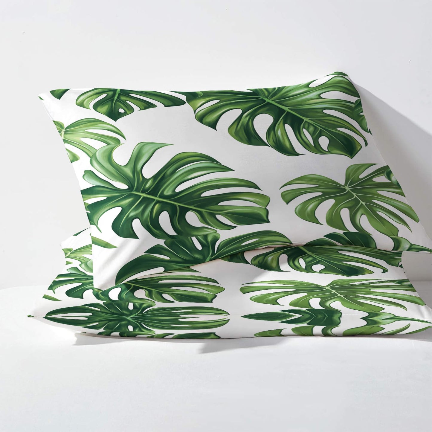 NOGAWA Tropical Monstera Sheets Queen Size, Green Leaf Bed Sheets, Patterned Bedding Sheets & Pillowcases 4 Piece Set - Soft Microfiber Deep Pocket Fitted Sheet & Flat Sheet & 2 Pillow Cases