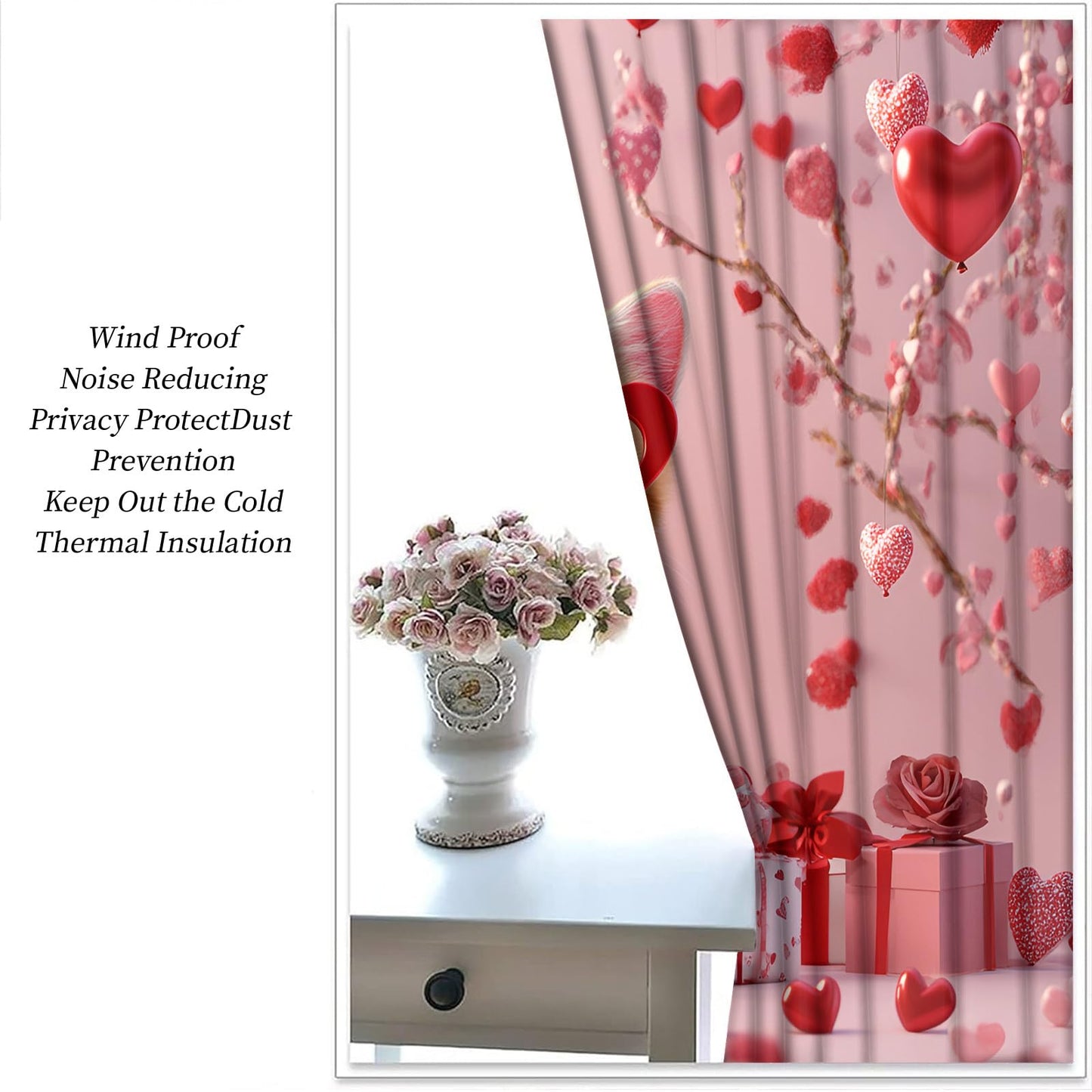 YXQAIED Cat Curtains for Bedroom, Heart-Shaped Rose Blackout Curtains 84 inch Long, Romantic Cartoon Curtain & Home Decor, 3D Printed Room Divider Drape, 2 Panels