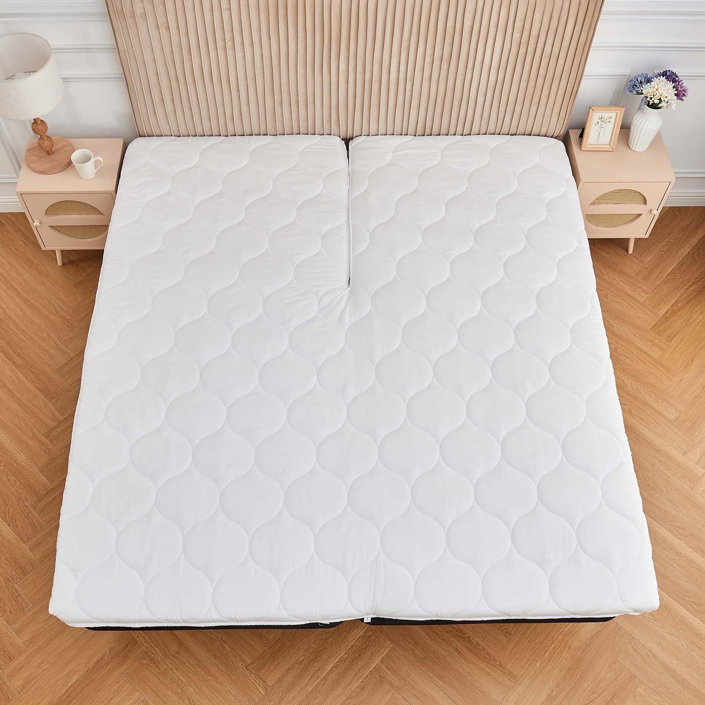 Kingnex Quilted Split Top King Mattress Topper Pad for Adjustable Bed Breathable Fitted Fluffy Pillow Top Mattress Pad Split Top King