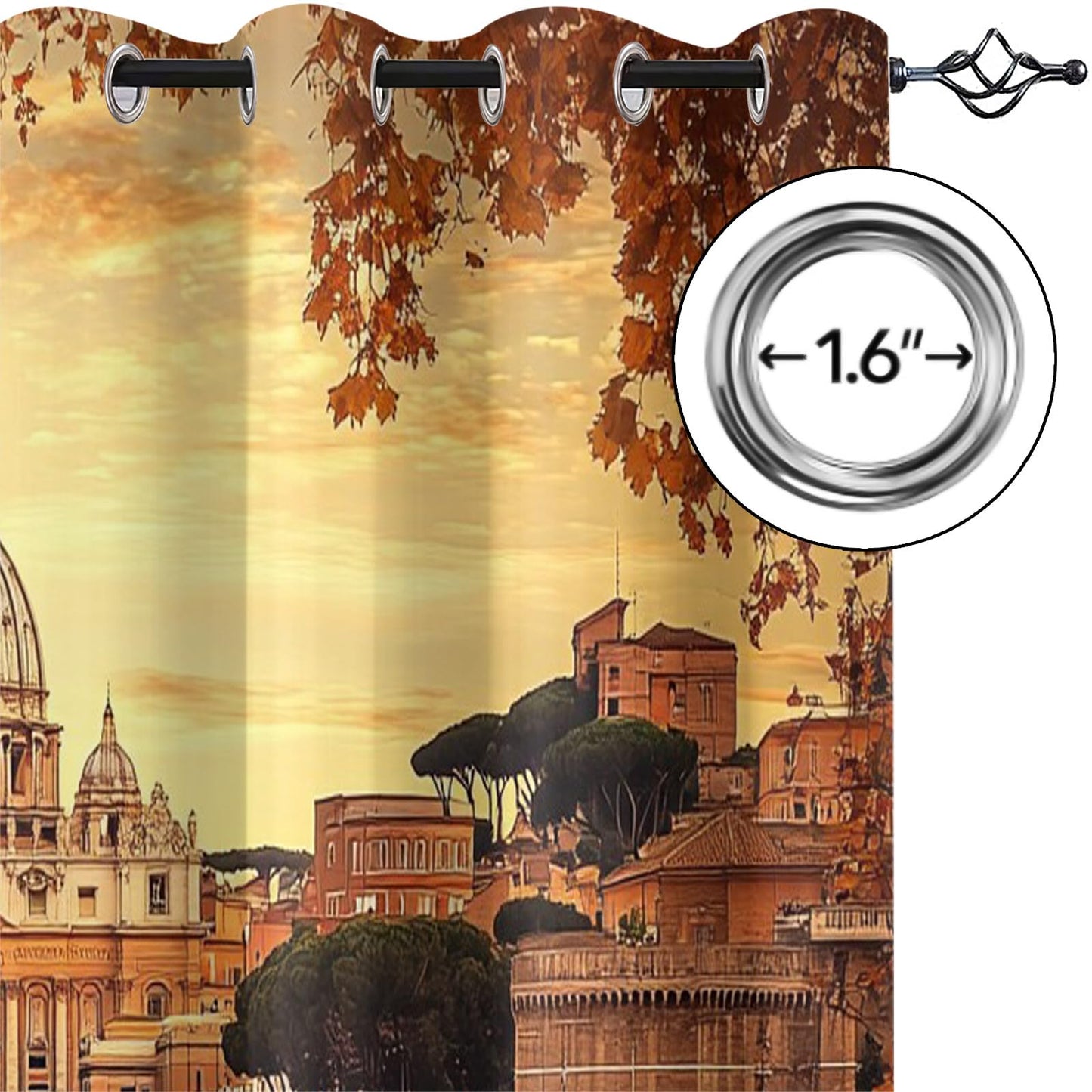 XAFIAUR Castle Blackout Curtains Autumn City View Darkening Grommet Window Drapes European Architecture Print Decor Curtains Apartment Bedroom Living Room 2 Panel Set, 26" W x 63" L x2