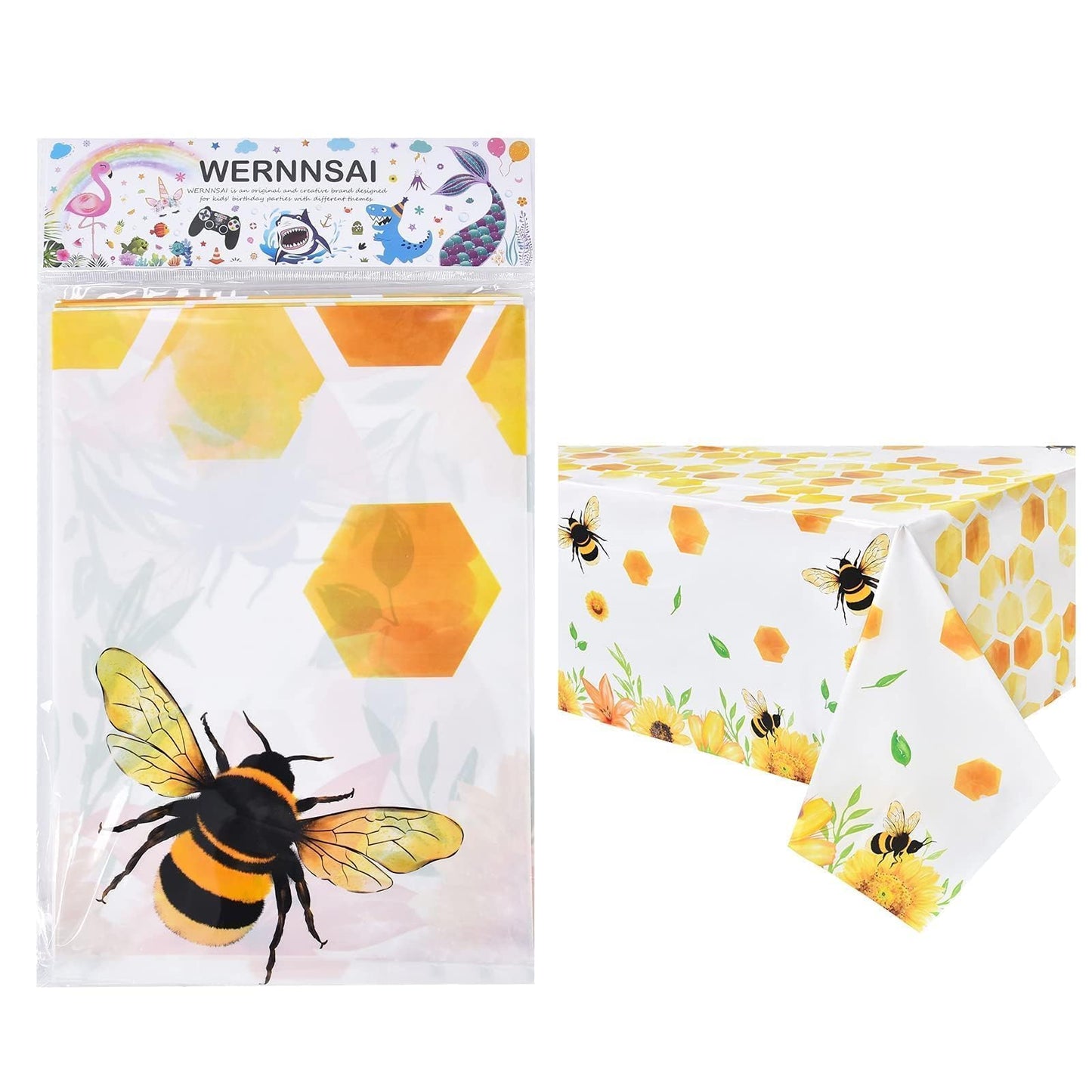 WERNNSAI Bee Tablecloth - 1 Pack 108"x54" Disposable Plastic Table Cover
