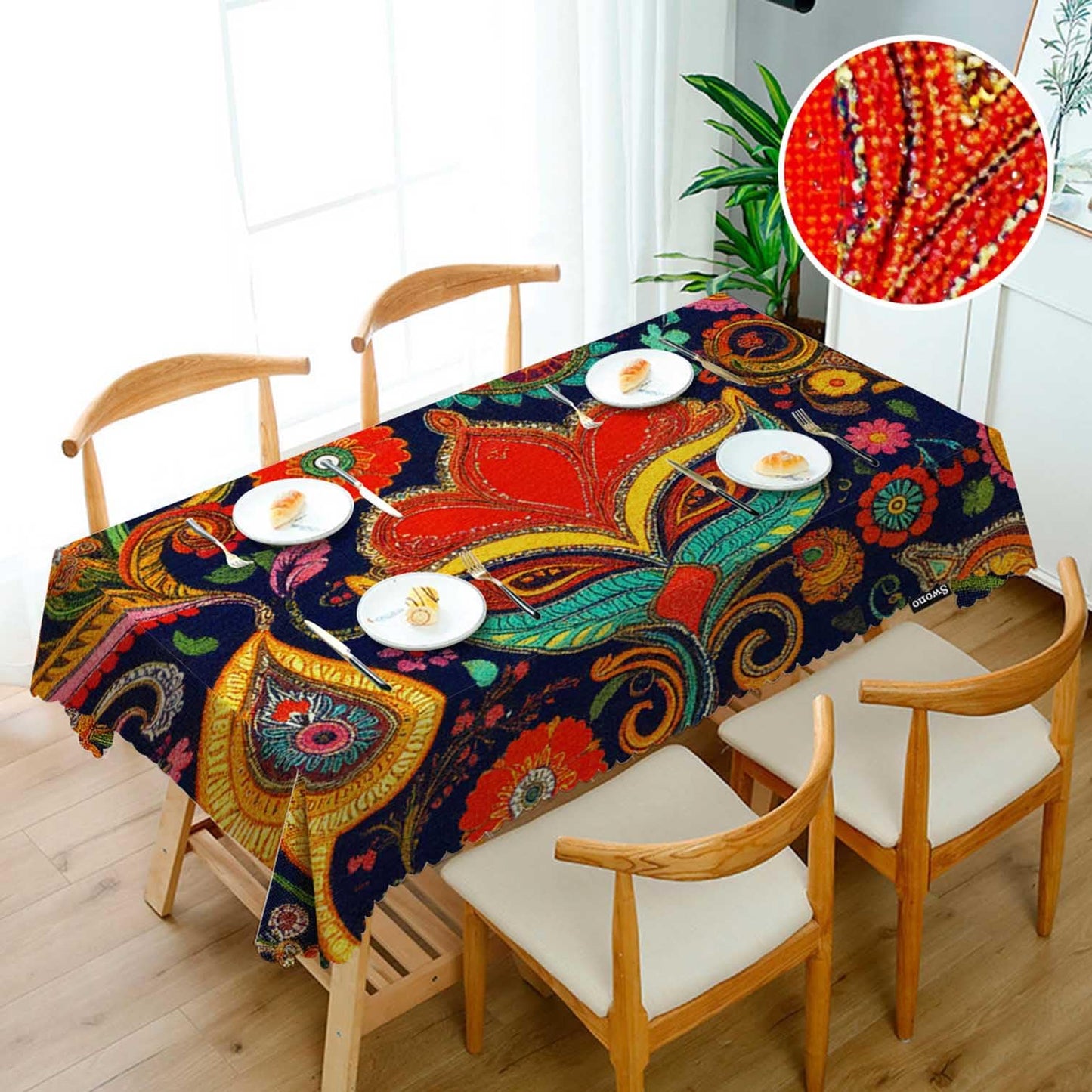 Swono Paisley Floral Rectangular Tablecloth Retro Colorful Indian Style Boho Ethnic Flowers Washable Table Cloth Kitchen Dining Room Table Cover for Party Dinner 50x72 Inch Tablecloths