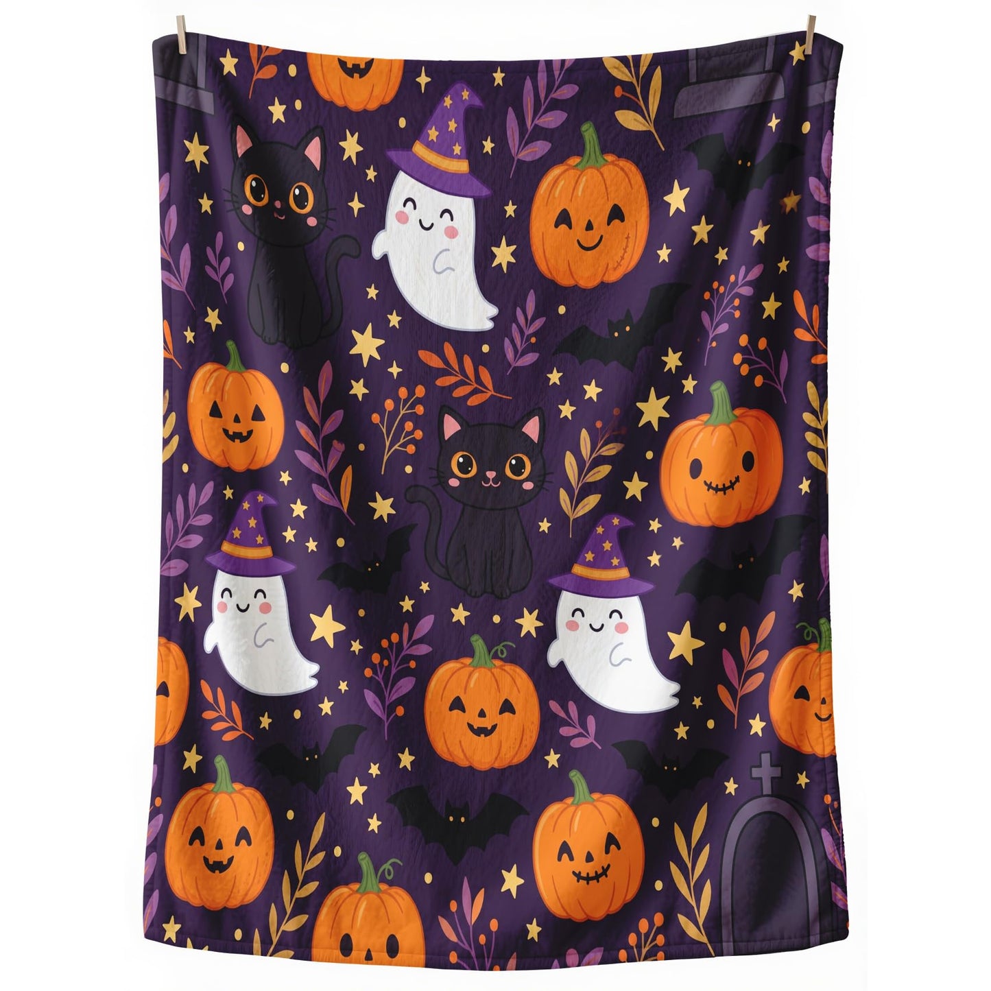 GEDAEUBA Pumpkin Blanket Cute - Halloween Ghost Jack O Lantern Bat Black Cat Fleece Blanket Throw, Soft Cozy Blankets & Throws for Couch, Bed, and Sofa, 50x60 inches