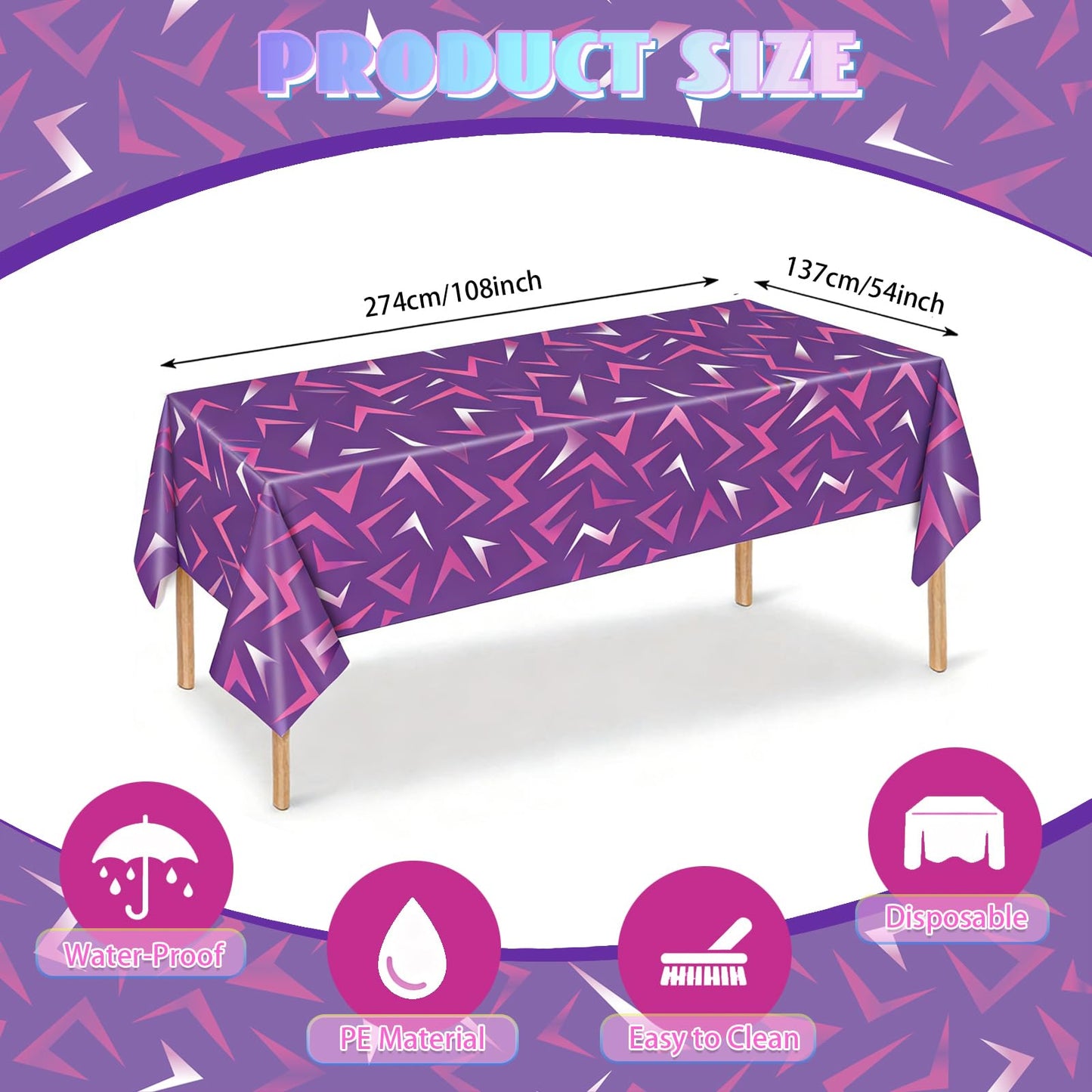 ORNALES 2Pcs Demon Hunters Birthday Tablecloth Decorations, 54 x 108 inches, Purple Lightning Pattern Disposable Plastic Tablecloths for Movie Kids’Party Birthday Bachelor Party Supplies(Purple)