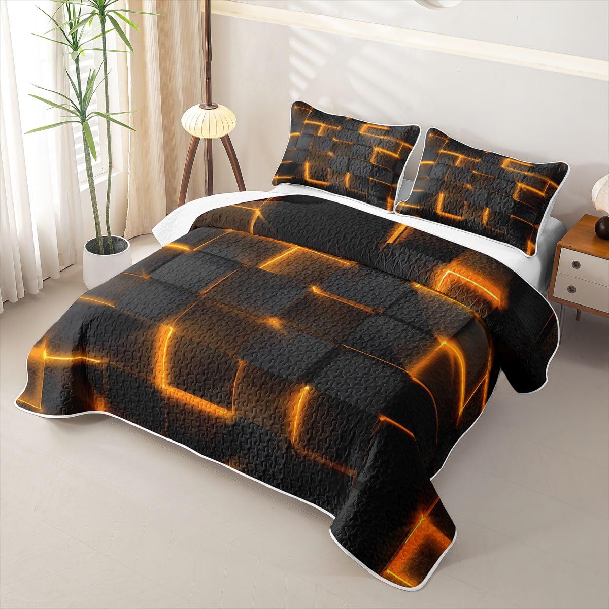 Feelyou Geometric Quilt Sets King Size Beehive Kids Boys Girls Quilts with 2 Pillowcases Soft Honeycomb Bedspread Coverlet Set Modern Hexagon Theme Lightweight Bedding Geometrical