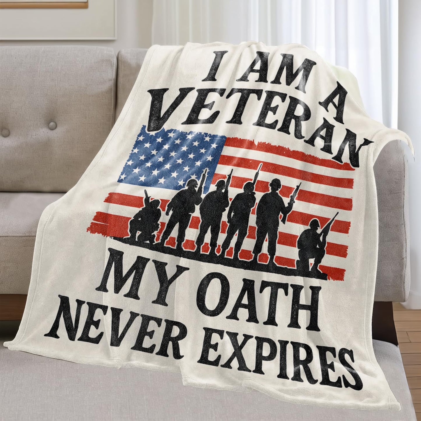 olpddz Patriotic Theme Flannel Blanket Gifts for Men Veteran,60x50inch,Soldier Silhouette and American Flag Throw Blankets,for Bedroom,Sofa,Living Room,Camping,Office Patriot Decor Throws